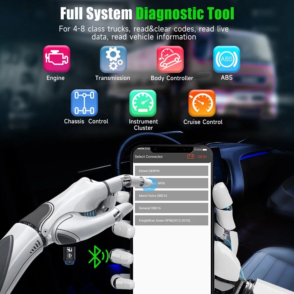 ANCEL HD100 Bluetooth Heavy Duty Truck Scanner All System Diesel Diagnostic Tool
