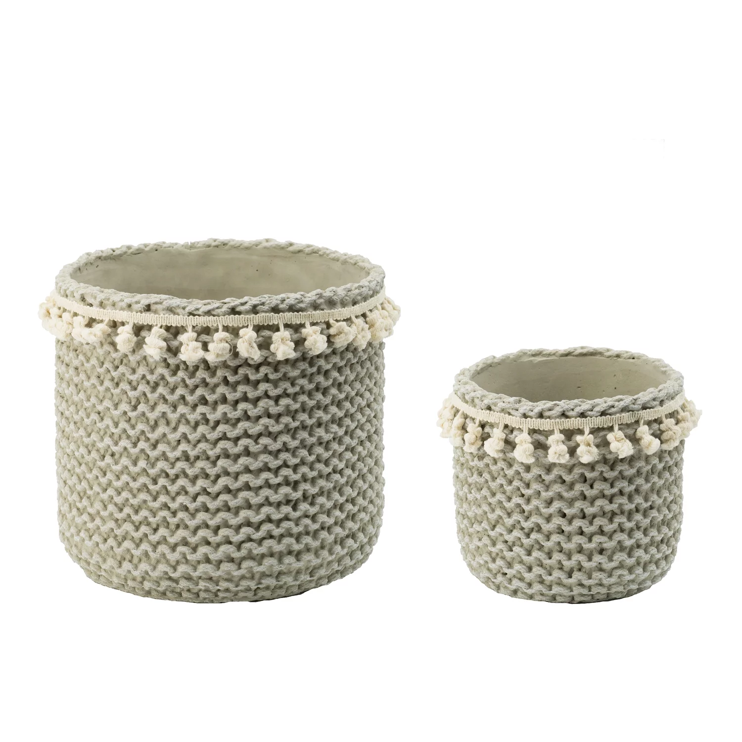 Round Outdoor Planter Baskets with Te x tured Surface and Tassel Trim - 10