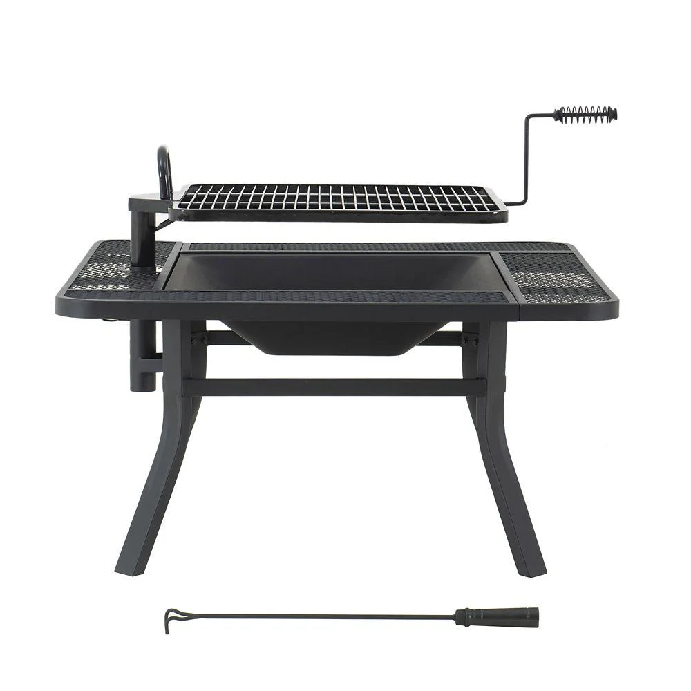 Sunjoy 38 in. Grill Fire Outdoor Wood-Burning Pit with Adjustable Grill Grate and Fire Poker, BBQ Fire Pit Table