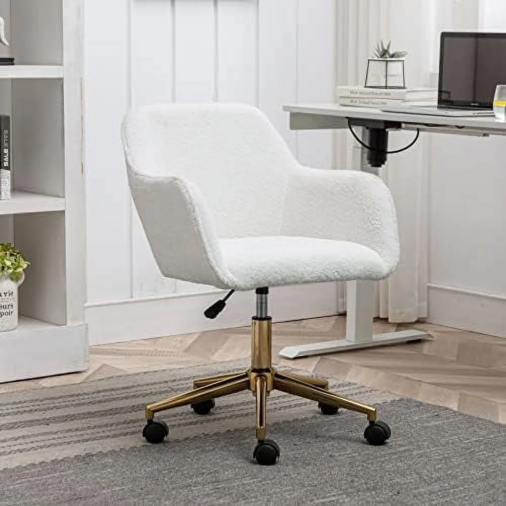 TJCGDTY Fluffy Desk Chair  Faux Fur Vanity Chair Swivel Office Chair for Girls Women  Height Adjustable Cute Teddy Furry  Chairs for Bedroom Home Office