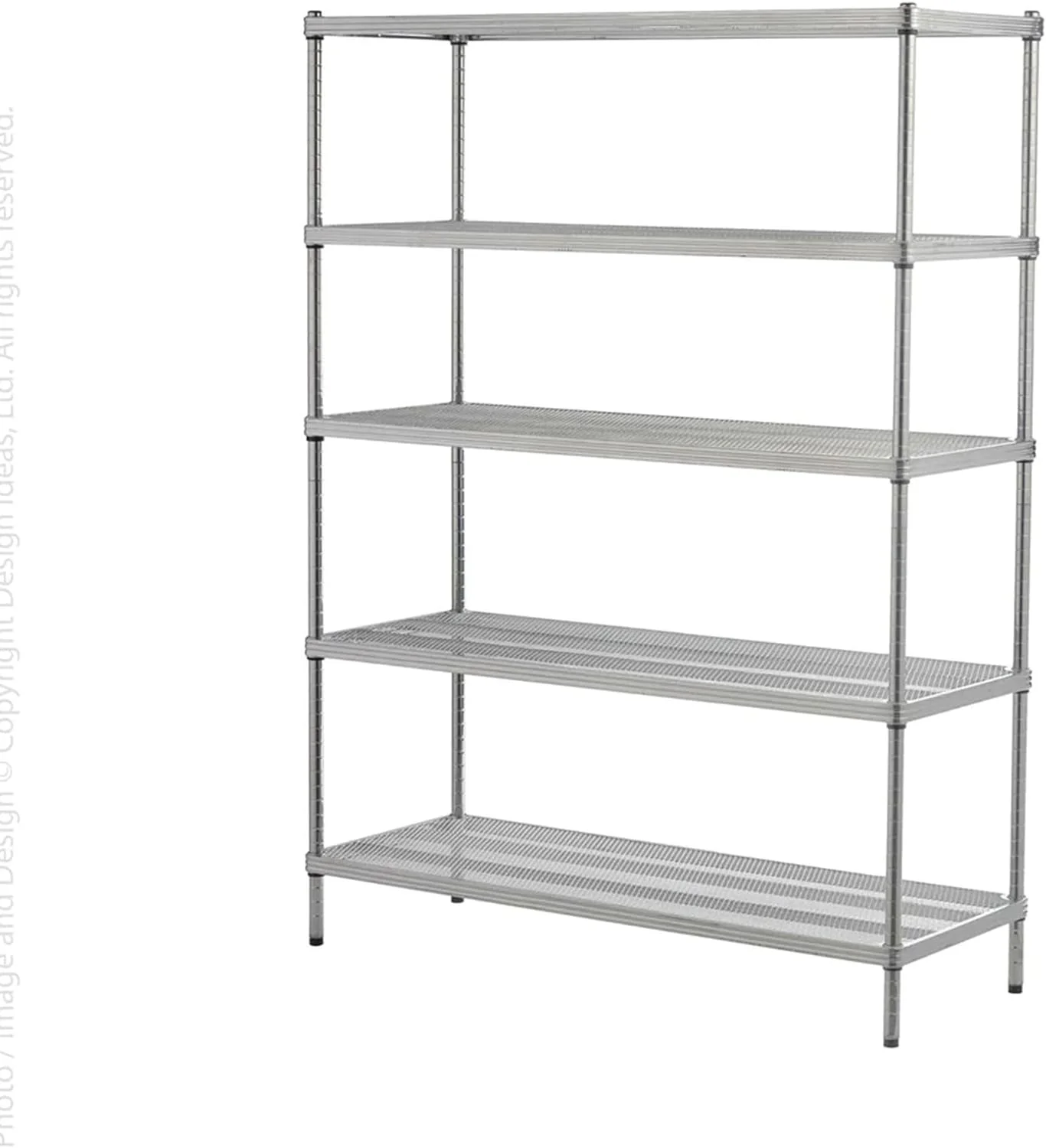 Meshworks 5 Tier Full Size Metal Storage Shelves For Kitchen, Office, And Garage Organization With Locking Clips, Silver