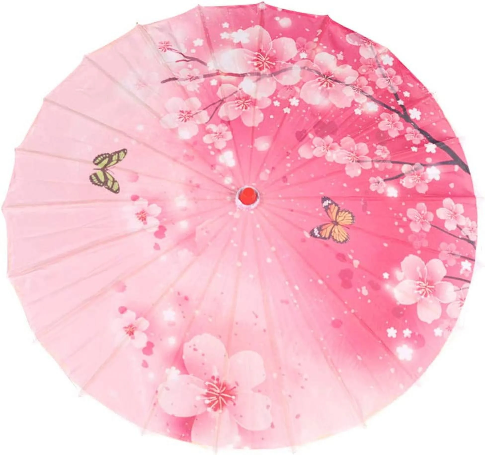 NAMZI Chinese Flowers Parasol Umbrella,22 inch Asian Japanese Silk Cloth Rainproof Stick Umbrella Cherry Blossom Sakura Floral Bamboo Umbrella for Weddings Party Decoration Sun Protection (Pink)