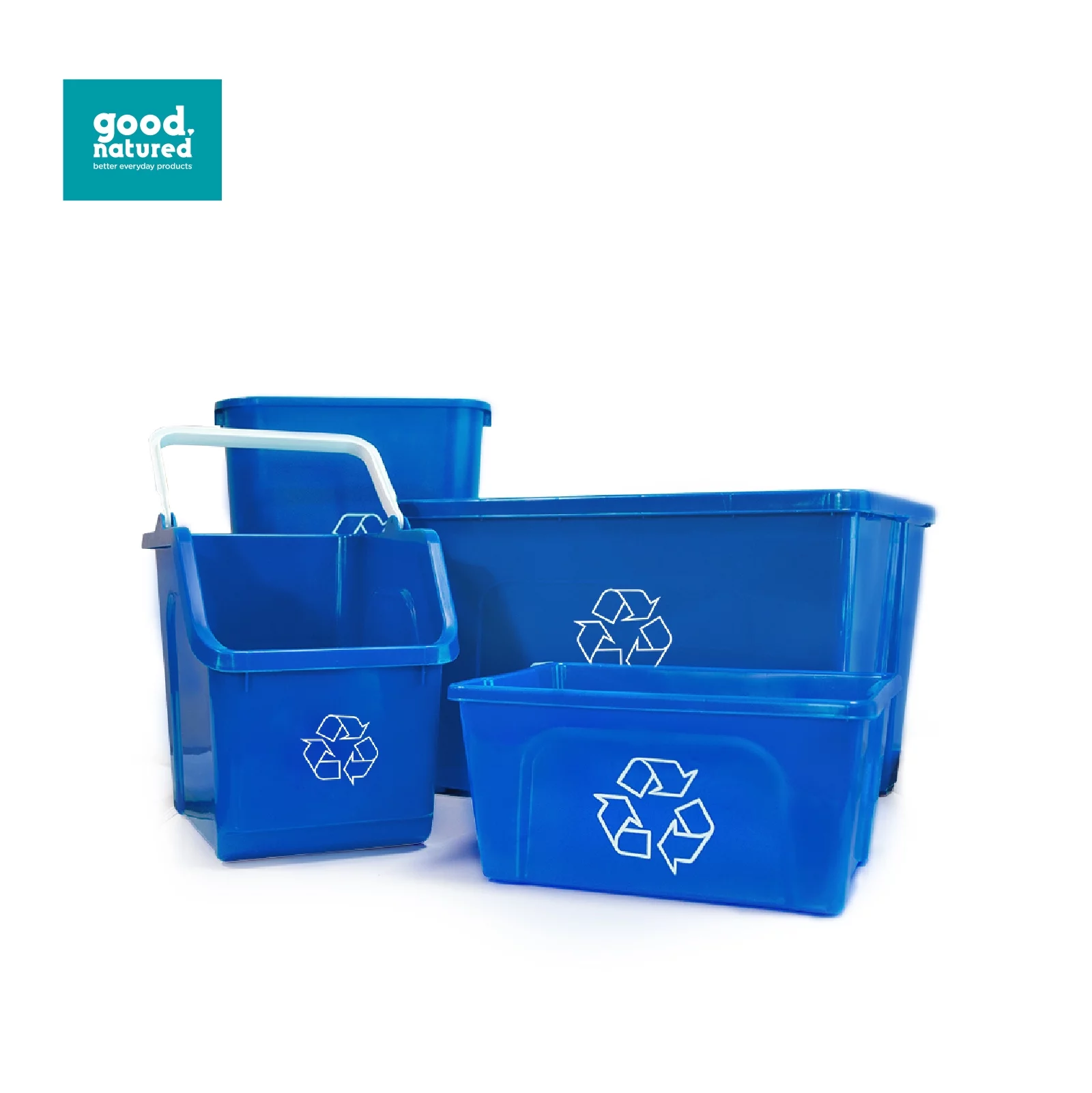 good natured Curbside Recycler, 14 Gallon / 53 Liter – Recycling Bin for Curbside Recycling - Plant Based, BPA-Free Recycling Bin with Recycling Logo, Blue