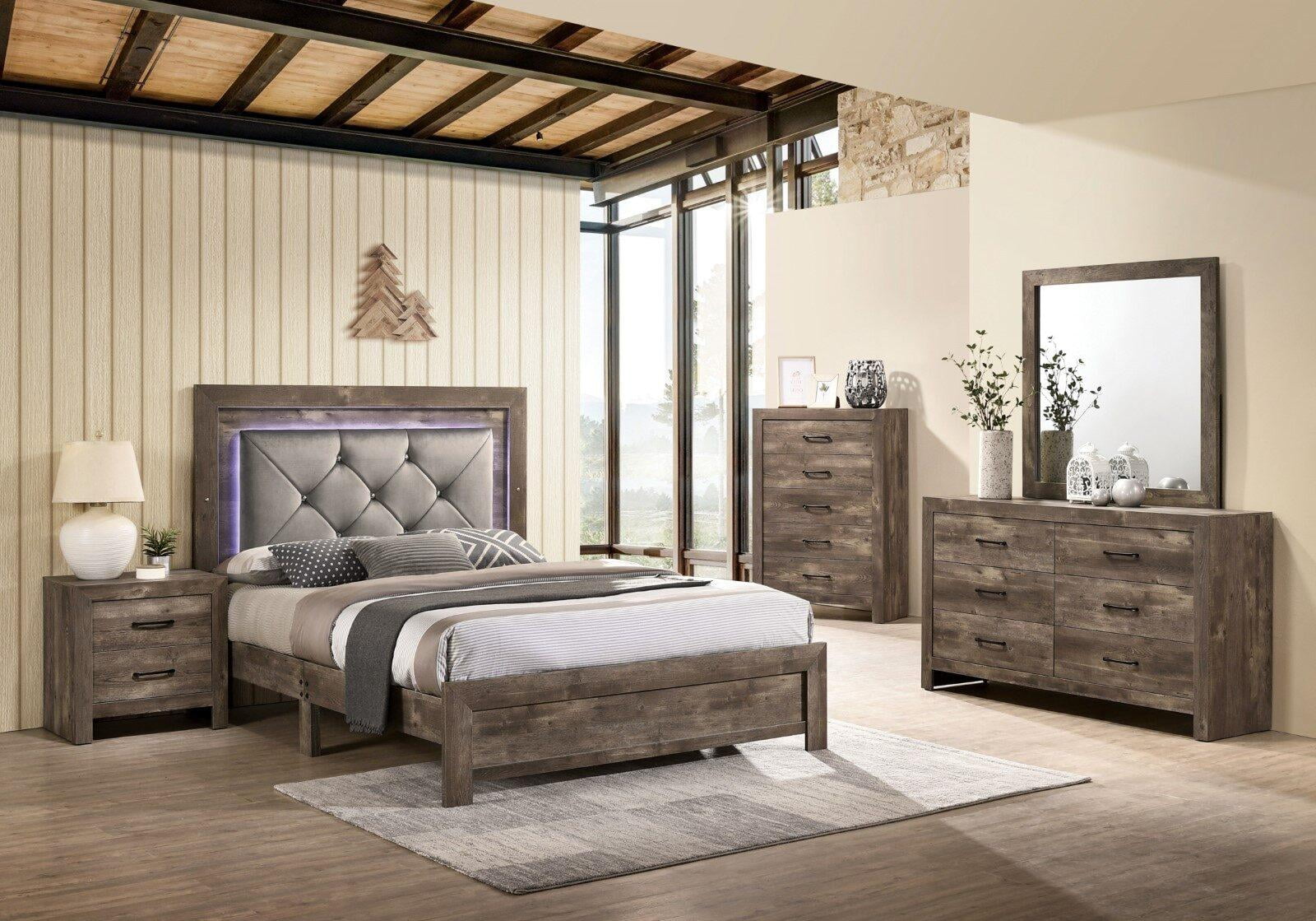Rustic Natural Tone Wood Queen Bedroom Set 6pcs FOA CM7149 Larissa