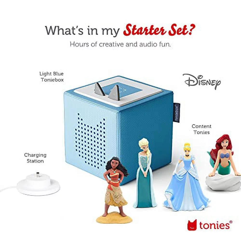 Toniebox Audio Player Starter Set with Elsa, Moana, Cinderella, and Ariel - Light Blue [Discontinued]