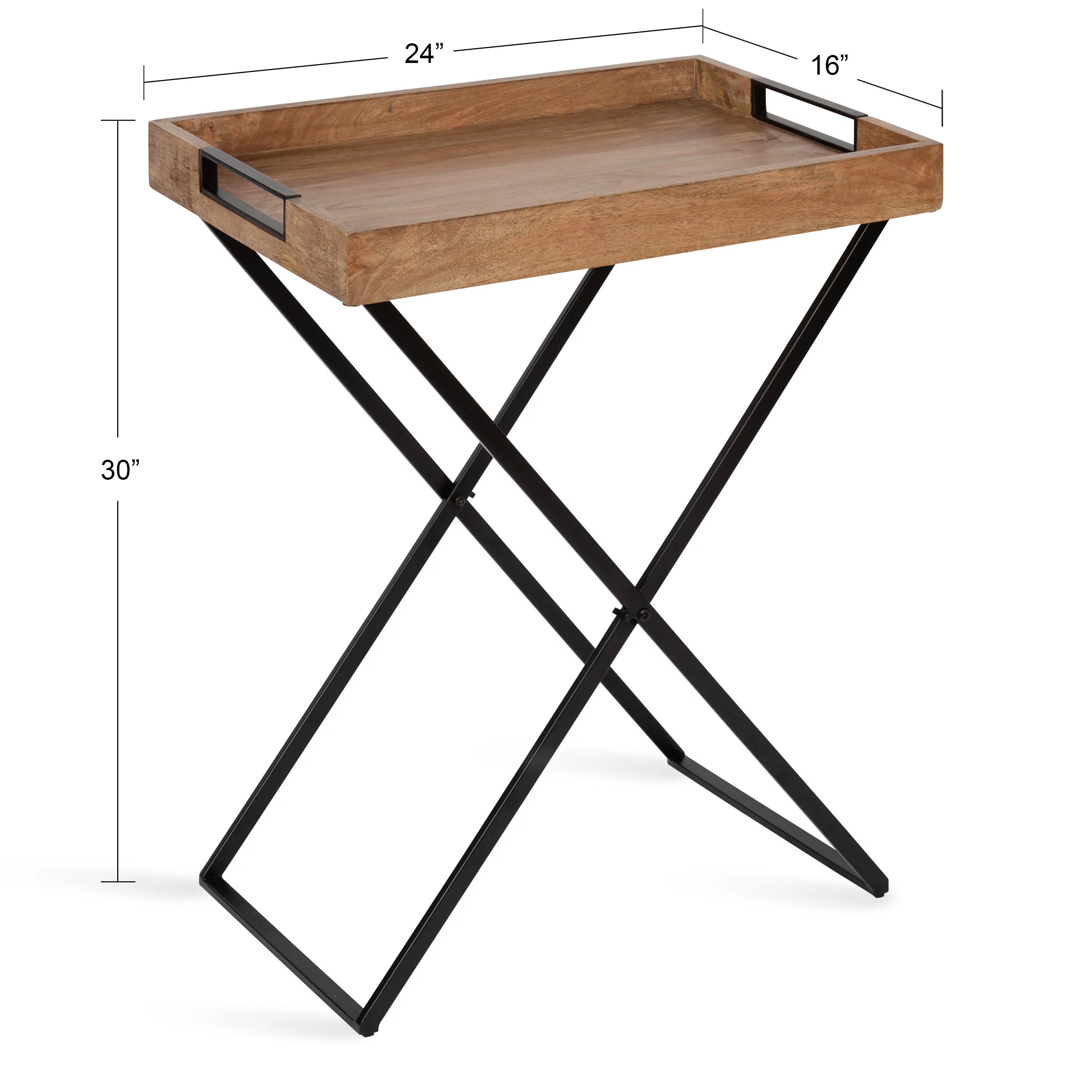 Kate and Laurel Heller Wood and Metal Tray Table, Natural/Black 24x16x30