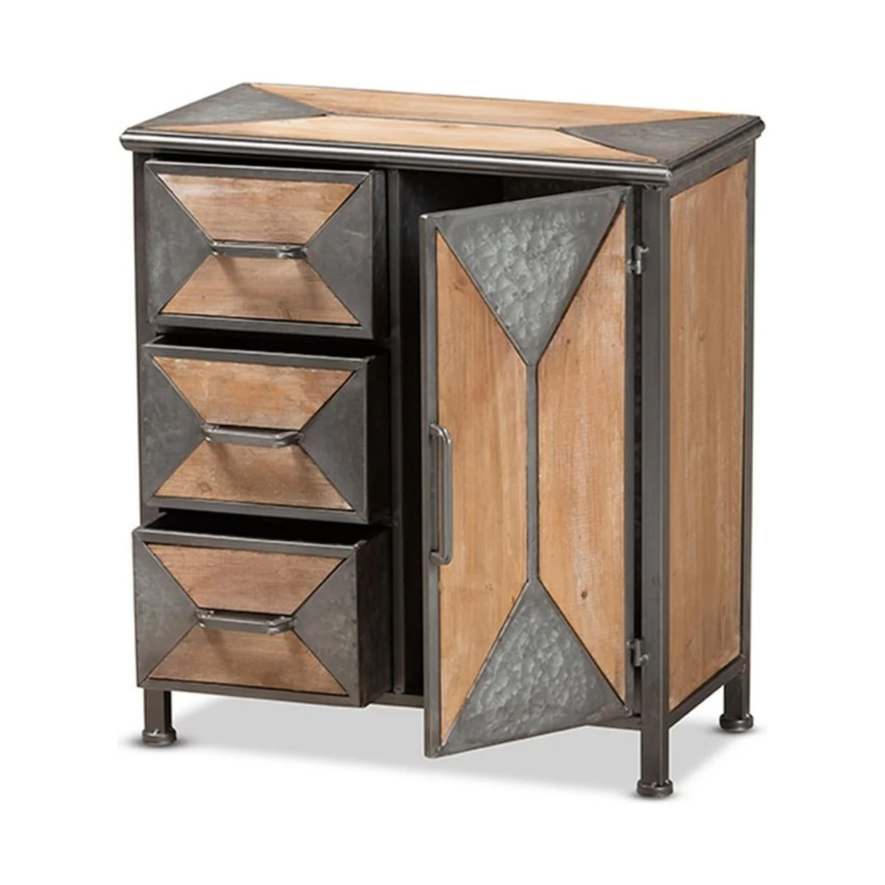 Baxton Studio Laurel Rustic Industrial Antique Grey Finished Metal and Whitewashed Oak Brown Finished Wood 3-Drawer