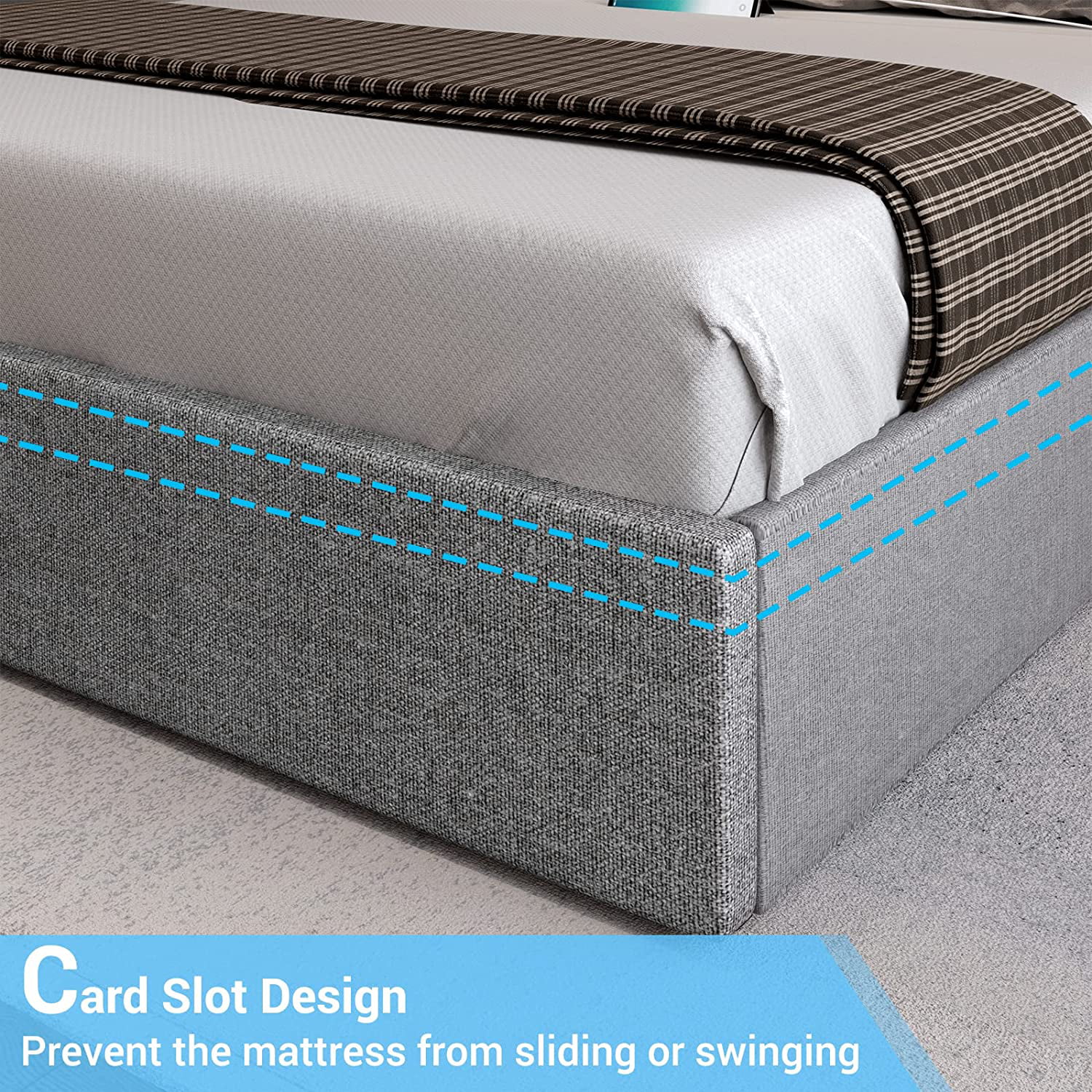 DICTAC Queen Bed Frame with 4 Storage Drawers, 2 USB Charging Station Ports and LED Light, Upholstered Platform Bed, No Box Spring Needed, Light Grey