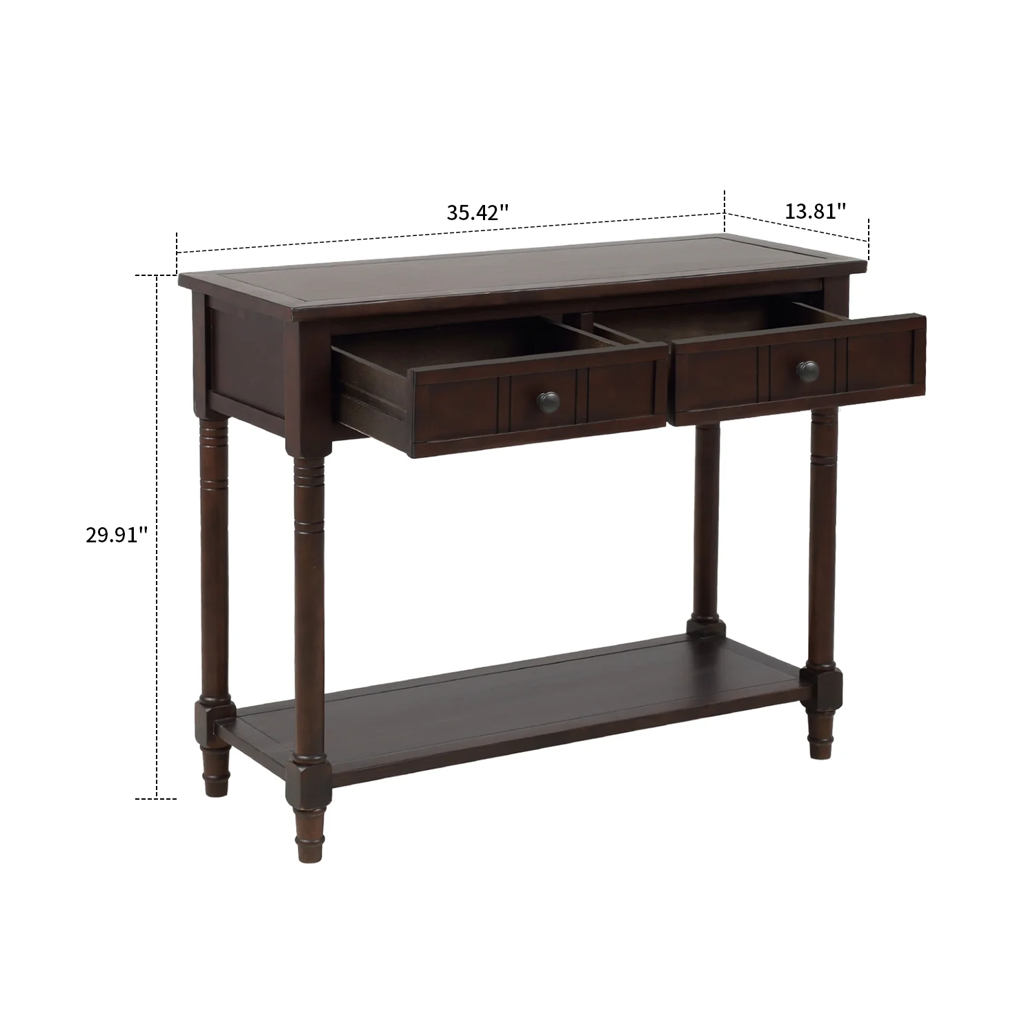 Traditional Design Wood Console Table with Bottom Open Shelf and 2 Drawers