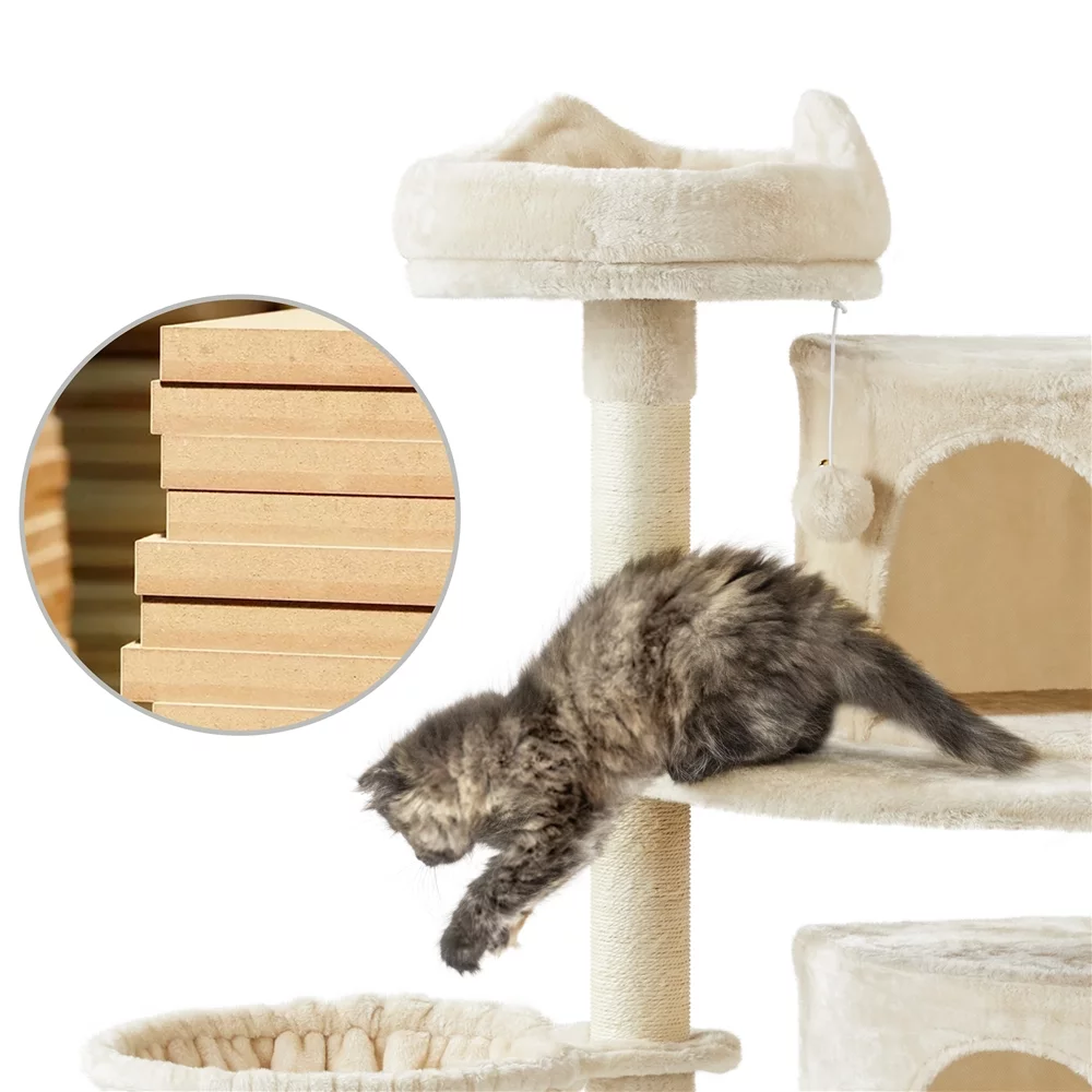 Easyfashion 68.5in Multi-Level Cat Tree Caves Condos, Beige