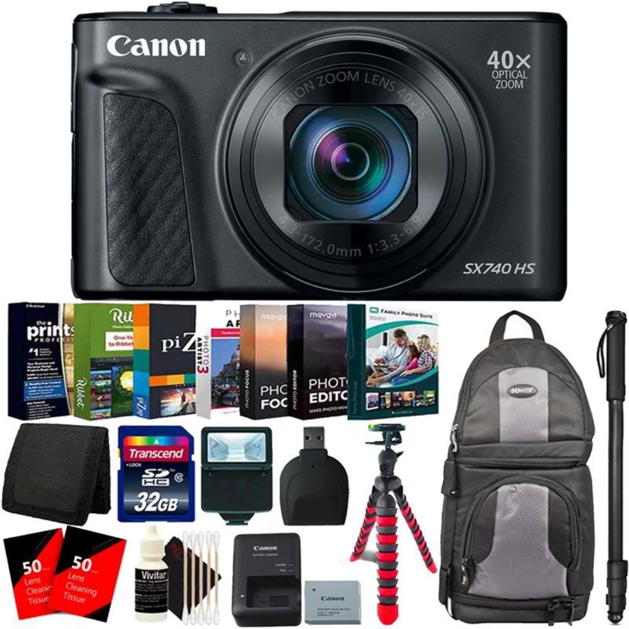 Canon PowerShot SX740 HS Digital Camera + Top Accessory Kit + 32 Inches Monopod