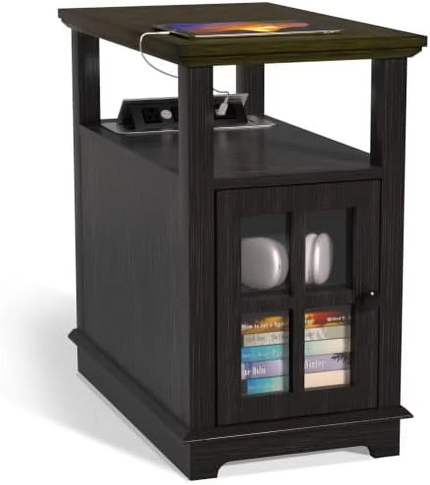 SQYTHGB End Table with Charging Station  Narrow  with   Nightstand for Small Spaces with USB Ports & Power Outlets Bedside Table (White Antique)