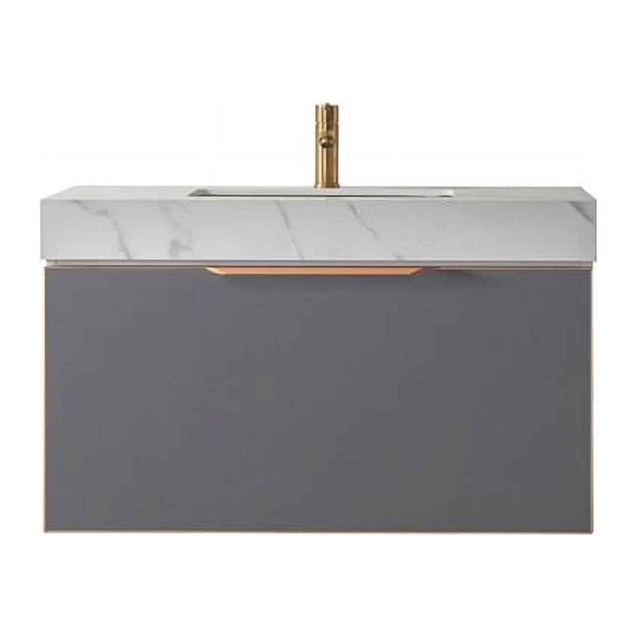 36 in. Alicante Bathroom Vanity, Grey with White Sintered Stone Countertop & Undermount Sink without Mirror