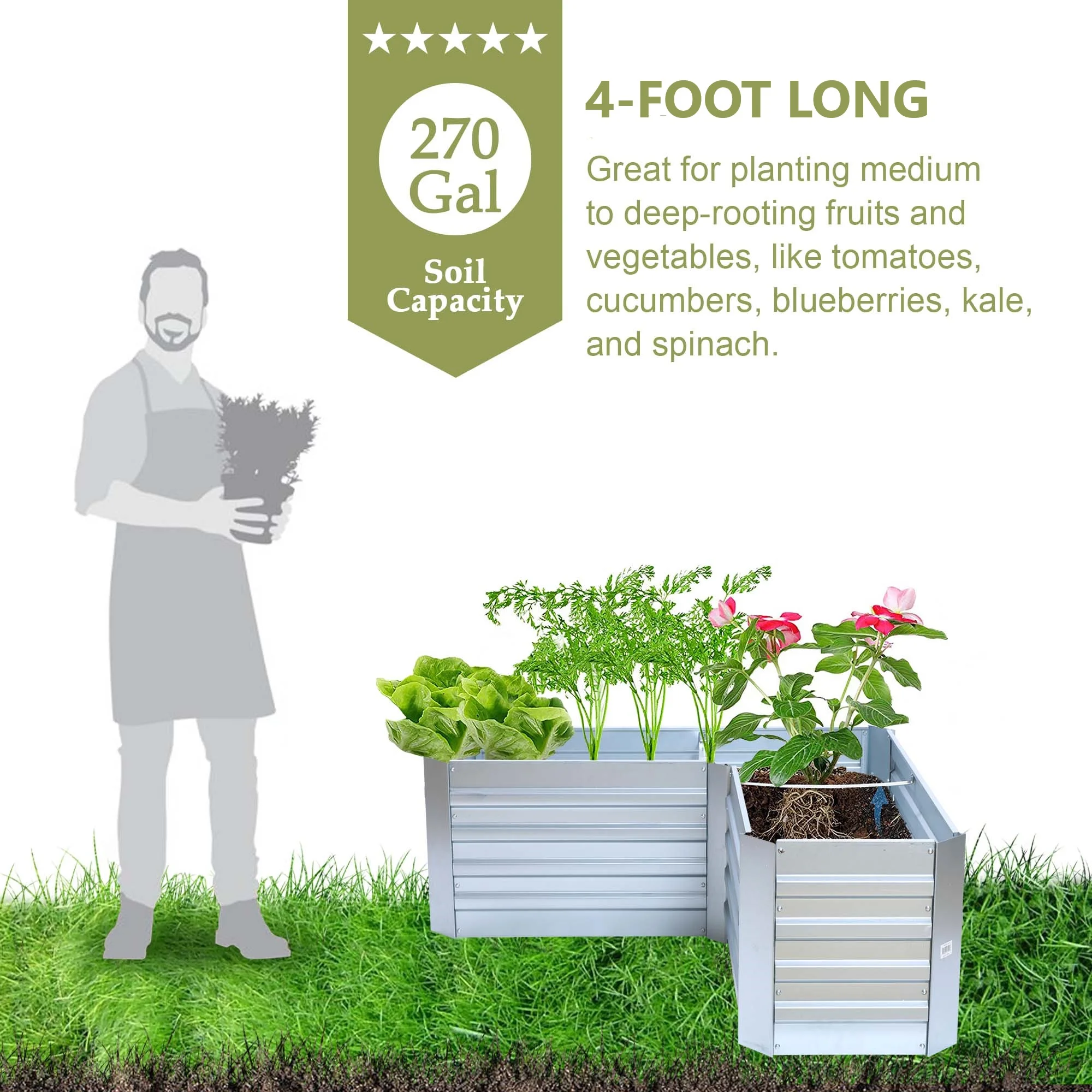 LuxenHome L-Shaped Galvanized Raised Garden Bed