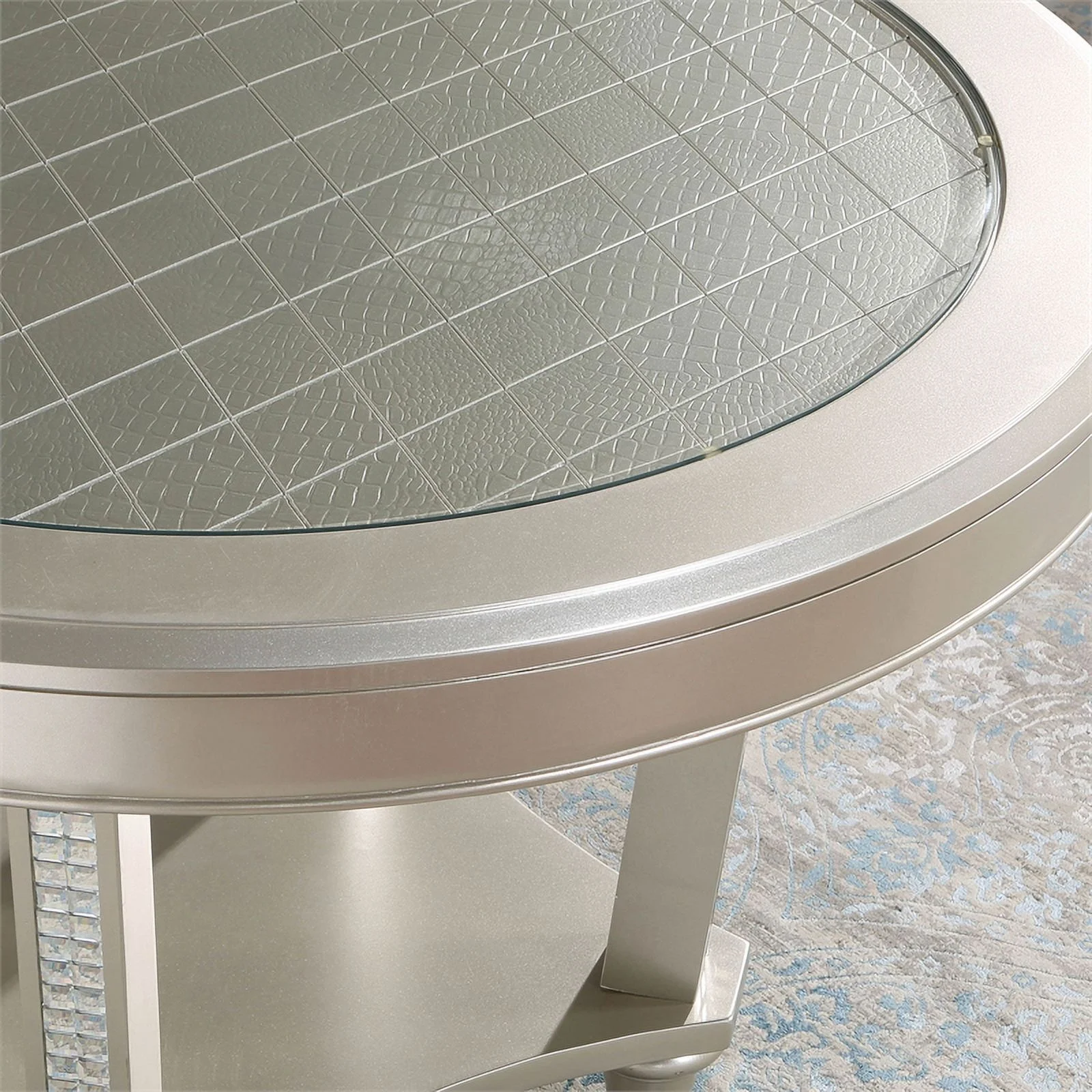 Furniture of America Melaj Wood 7pc Round Dining Table Set in Champagne Gold