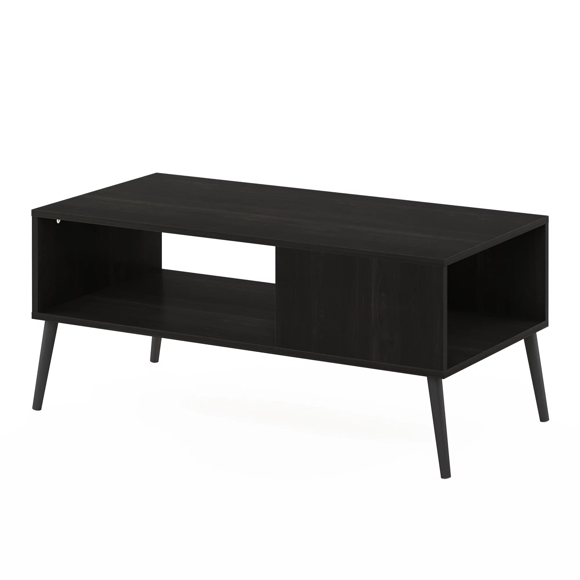 Furinno Claude Mid Century Style Coffee Table with Wood Legs, Espresso