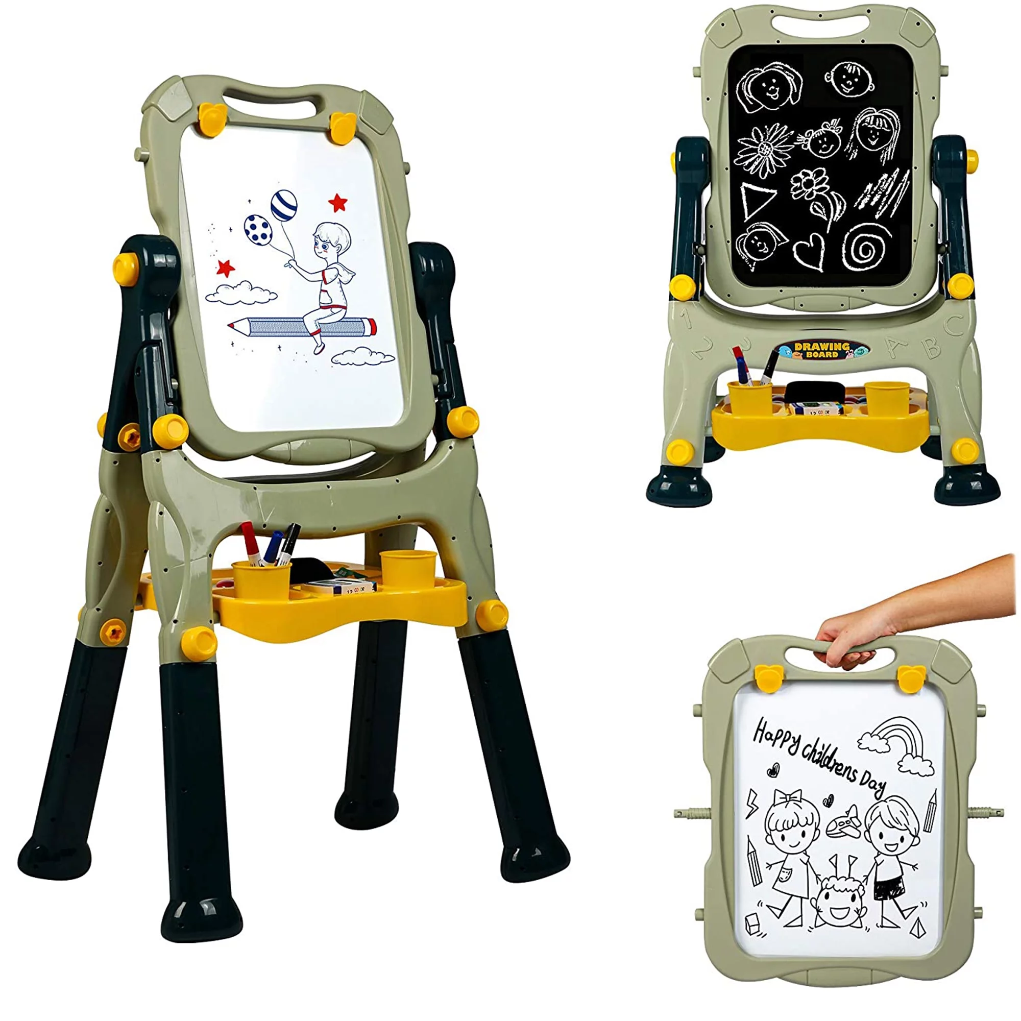 KARMAS PRODUCT Kids Art Easel for Boys & Girls -Double Sided Standing Art Drawing Board- with Two Height Adjustable- Chalkboard and Magnetic Dry Erase Board,Green