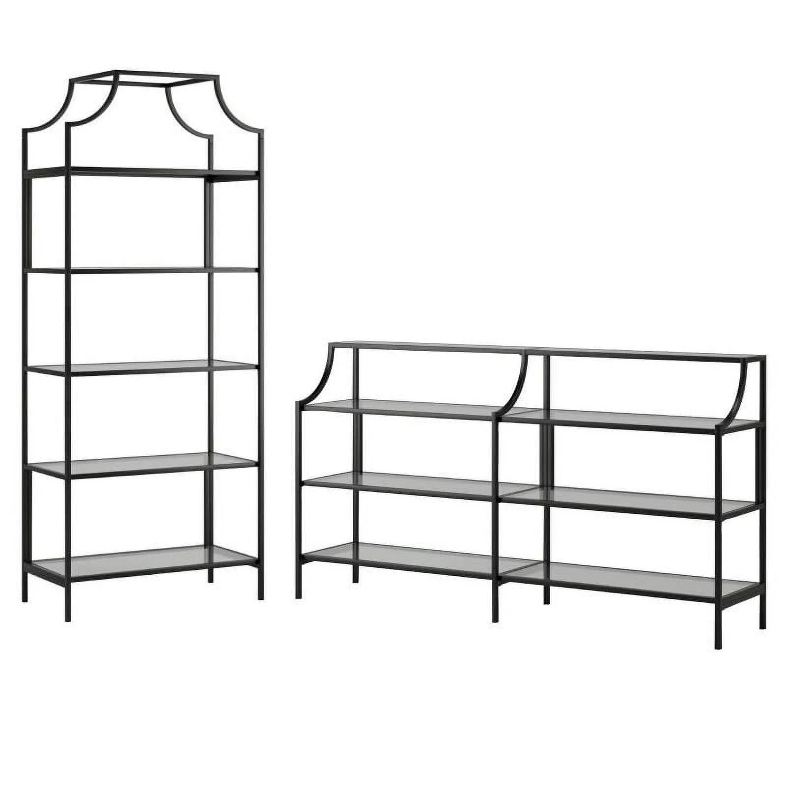 Home Square 2 Piece Living Room Set With 5 Shelf Metal Frame Bookcase and 3 Shelf Console Table in Black