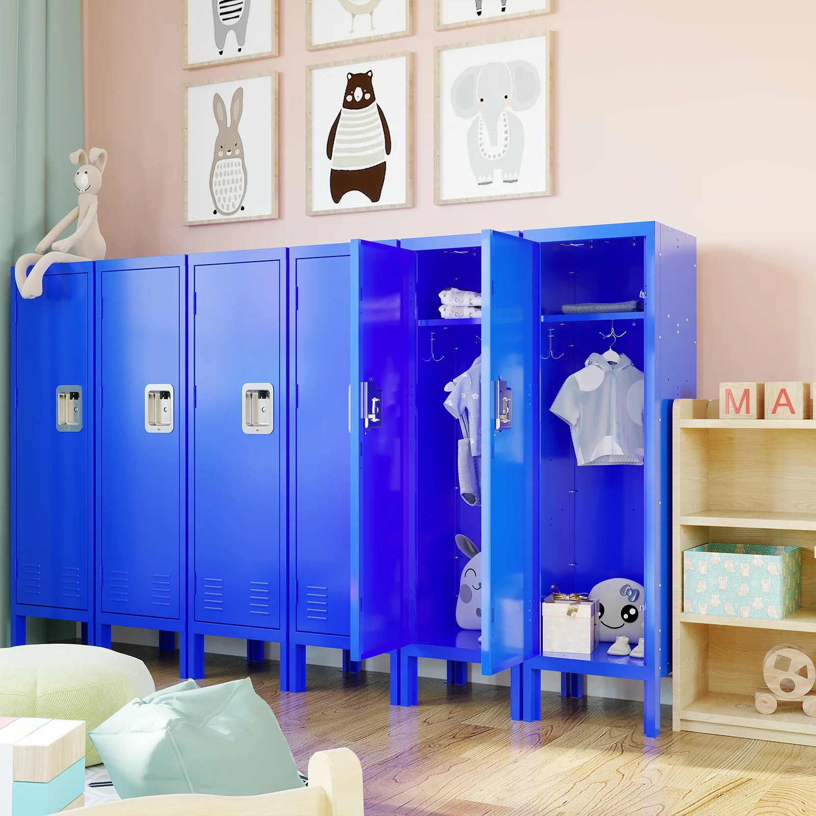Retro Style 1-Door Tall Single Metal Locker - Locking Cabinet, Locking Storage Cabinet, Industrial Furniture for Living Room, Bedroom, Storage Room, Gym, School - Blue