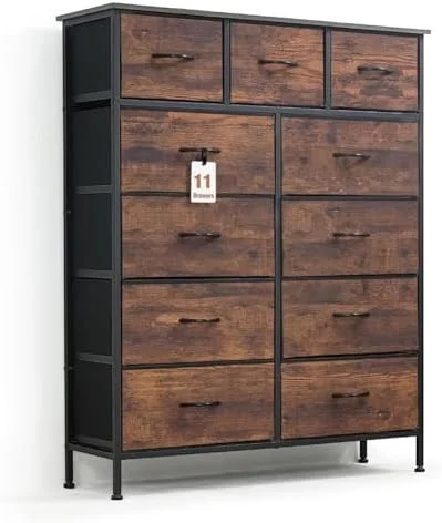 CDHJKKB Drawer  Tower w/ 7 Fabric Bins  Laundry   Sorting Unit  Chest of Drawers  Organizer w/ P2 Board Top & Fabric Bins  Organizer Unit for Multi-purpose  Hallway  Office  Rustic Oa