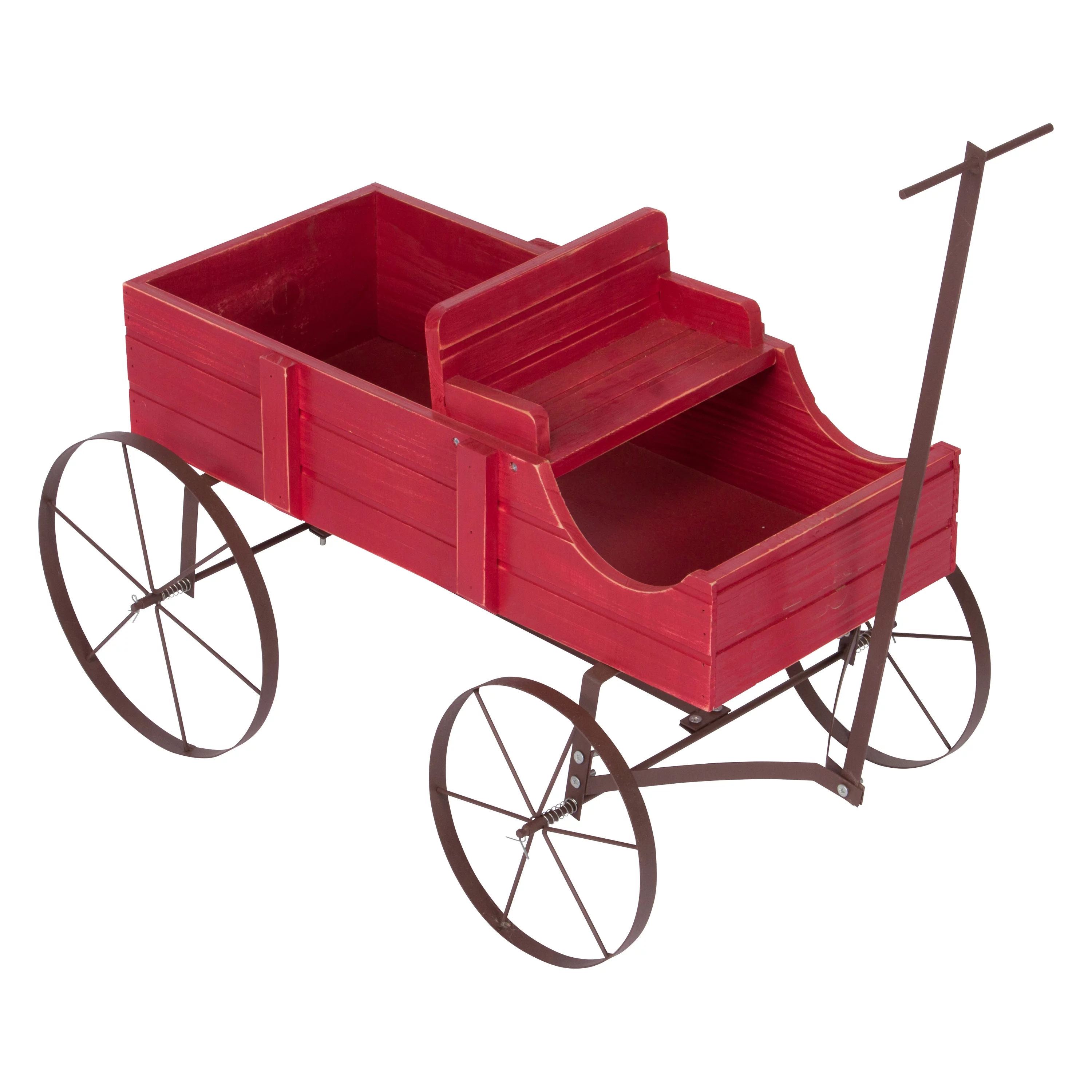Shine Company Small Cedar Wood Decorative Buckboard Wagon Planter in Red