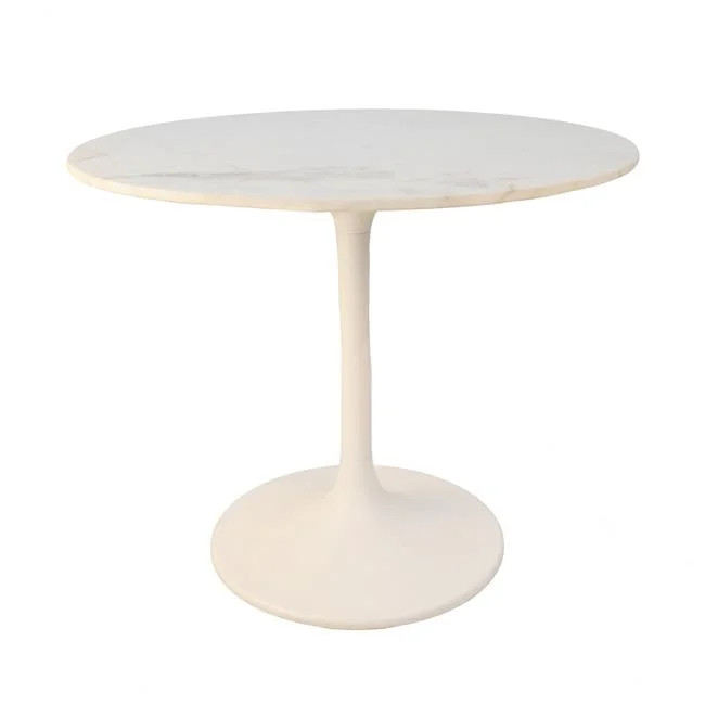 36 in. Enzo Round Marble Top Dining Table, White Top with White Base