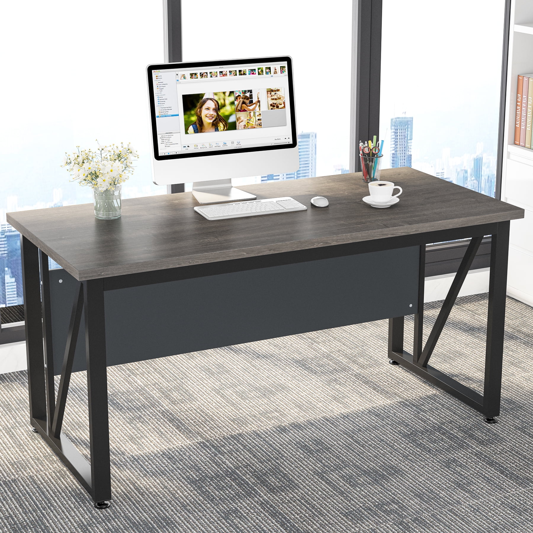 Tribesigns L-Shaped Desk, 55 inch Executive Desk with File Cabinet, Drawers and Shelves