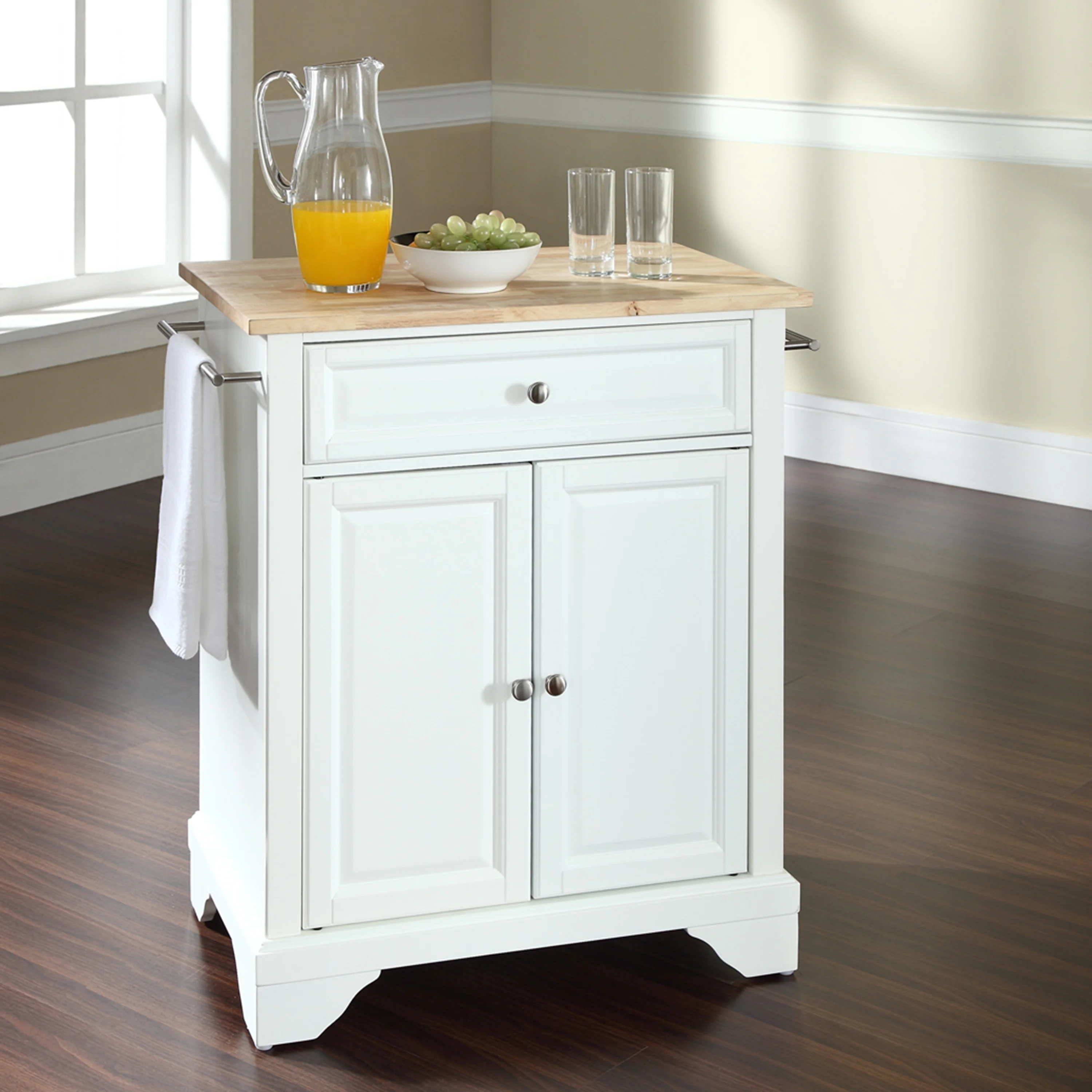 Crosley Furniture Crosley Lafayette Natural Wood Top Portable Kitchen Island in White Finish - 18