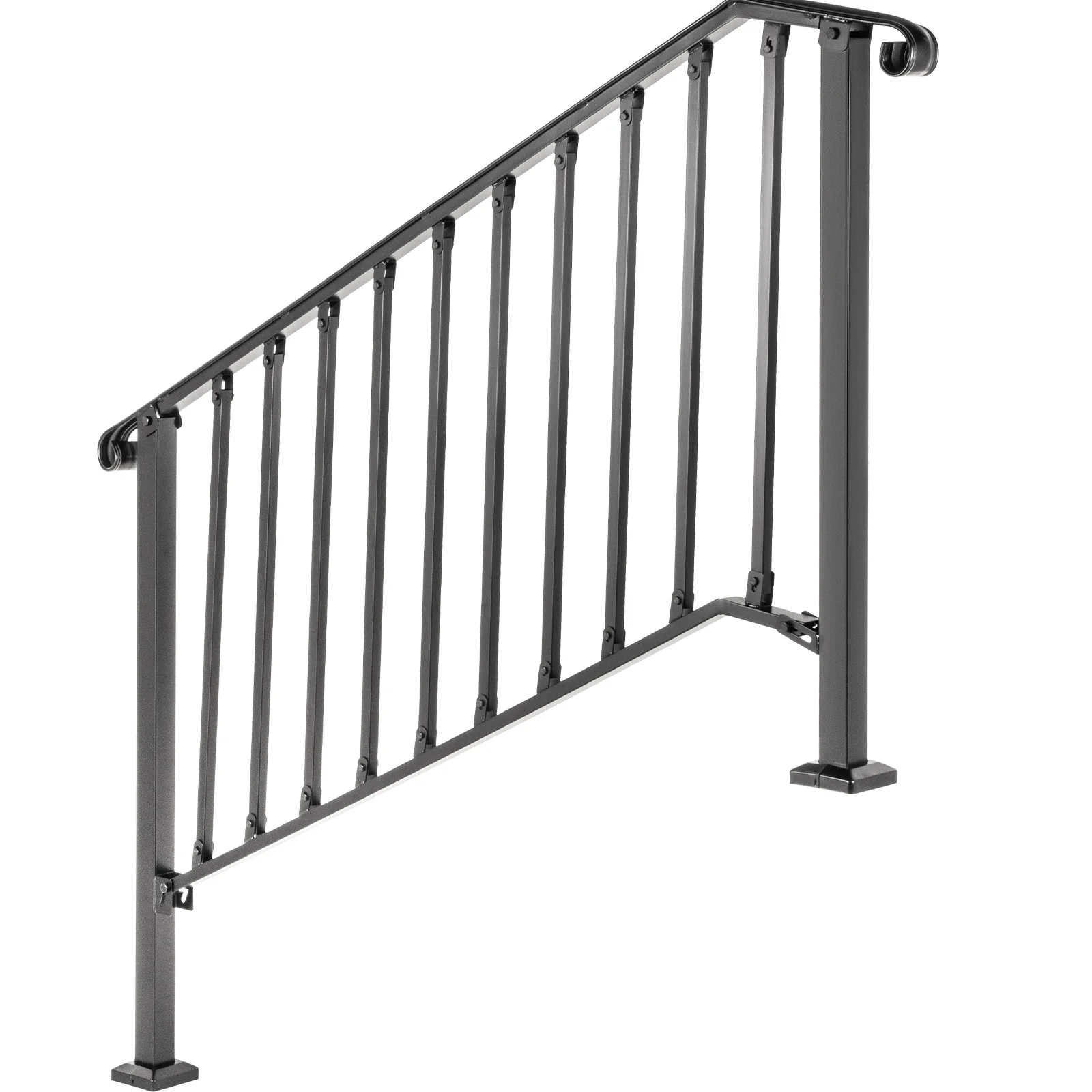 SKYSHALO Handrail Picket #4 Fits 4 or 5 steps Matte Black Stair Rail Wrought Iron Handrail with Installation Kit Hand Rails for Outdoor Steps