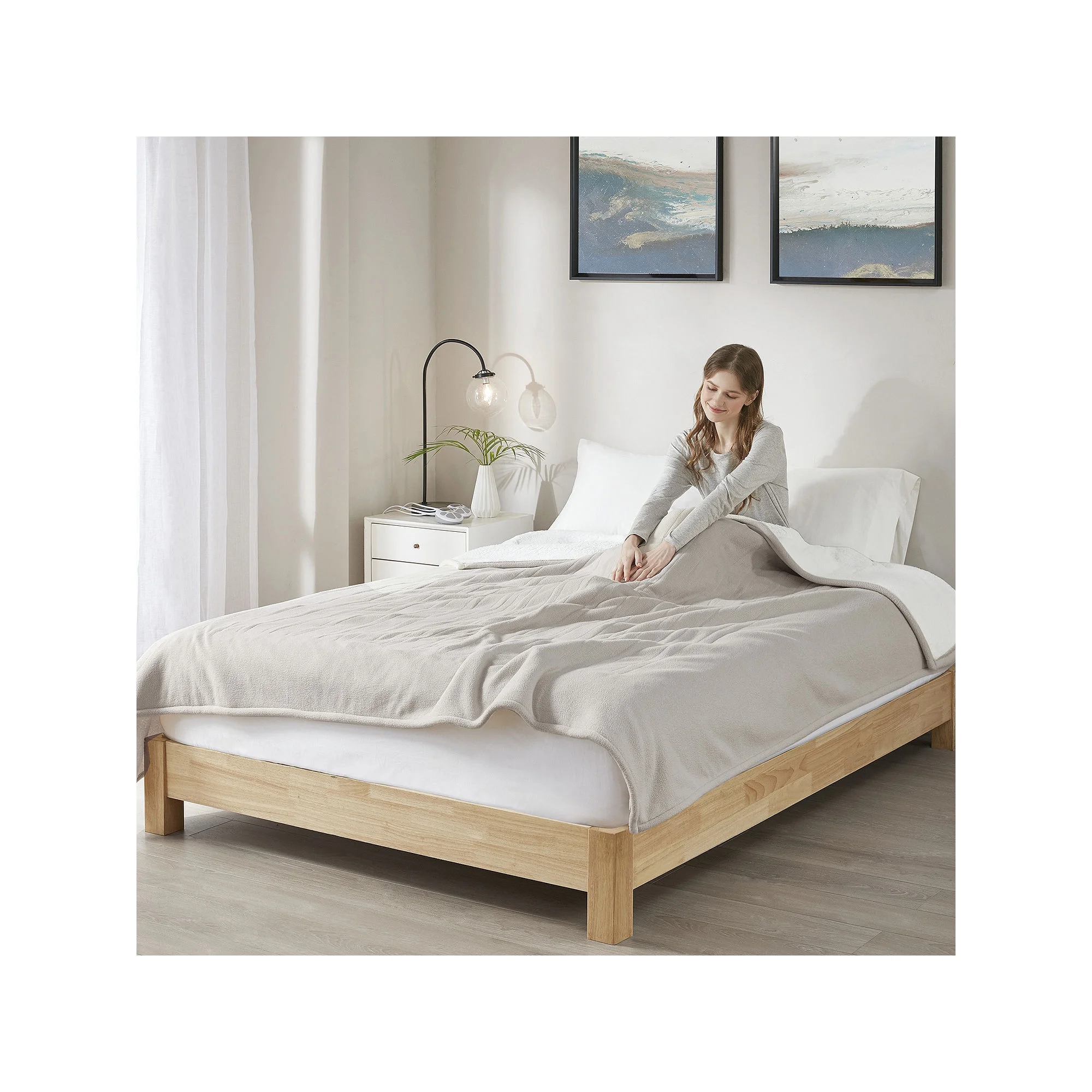 Refurbished Serta FLCTSHERPA Q BLK - Beige Polyester and Cotton Fleece to Sherpa Heated Blanket, Queen