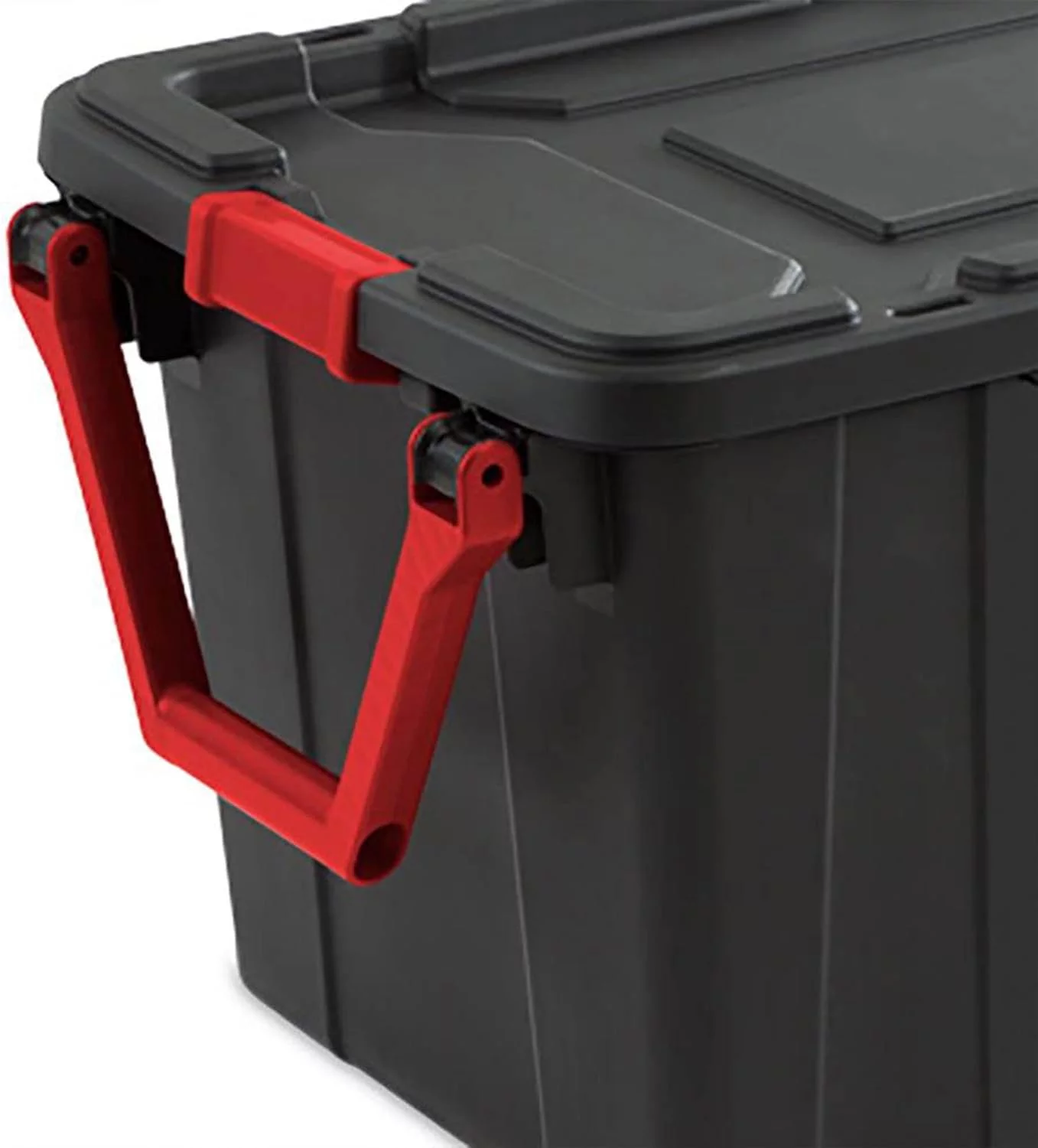 40 Gal Wheeled Industrial Tote, Stackable Storage Bin With Lid, Plastic Container With Heavy Duty es, Black Base And Lid, 4-Pack