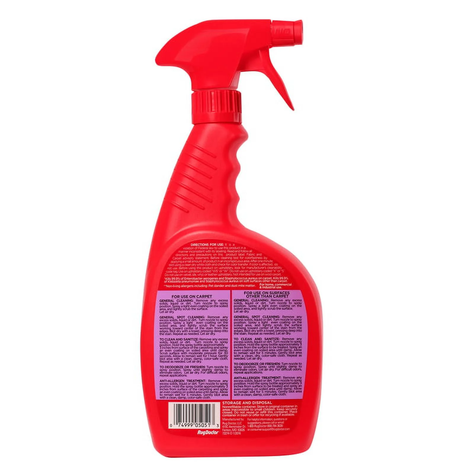 Rug Doctor Antibacterial Carpet Cleaner Spray Cleans and Sanitizes Carpets and Fabrics, Kills 99 percent of Harmful Bacteria, Hypo-Allergenic with No Harsh Chemicals, Easy Spray Bottle, 24 oz.