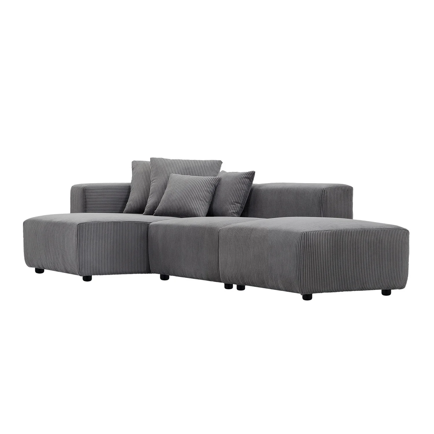 DeeHome Soft Corduroy Sectional Modular Sofa Set, Small L-Shaped Chaise Couch for Living Room, Apartment, Office, Gray