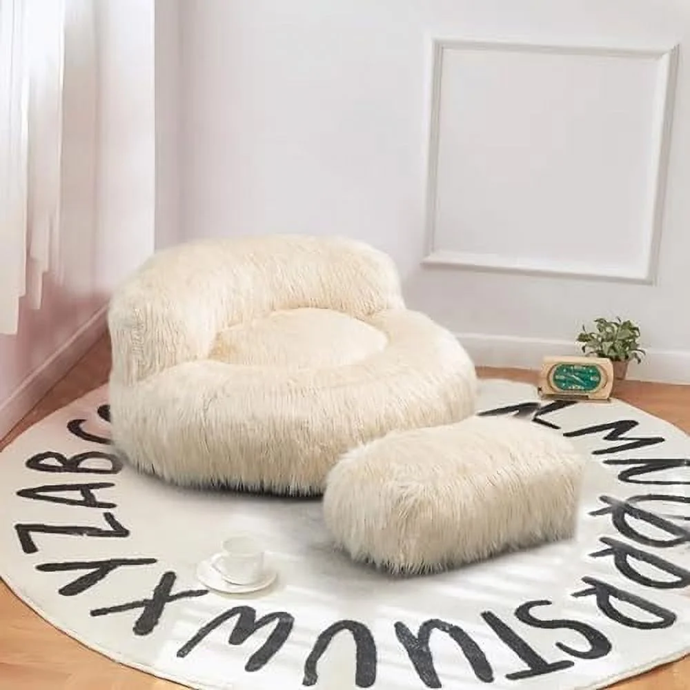 HYHBIBOOM Comfy Bean Bag Chair with Ottoman Modern Fluffy BeanBag Sofa for Adults and  Modern Accent Chair Ultra Soft Lazy Sofa BeanBag Chairs for Living Room Apartment Bedroom Office(Min