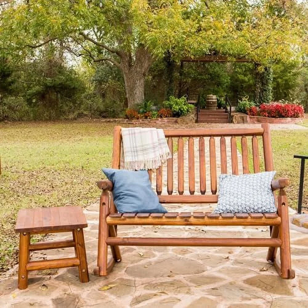 MQLIFEBOOM Amber Log   Hardwood Acacia Small Rectangular Accent Side End Table for Outdoor  Patio  and Garden  Brown