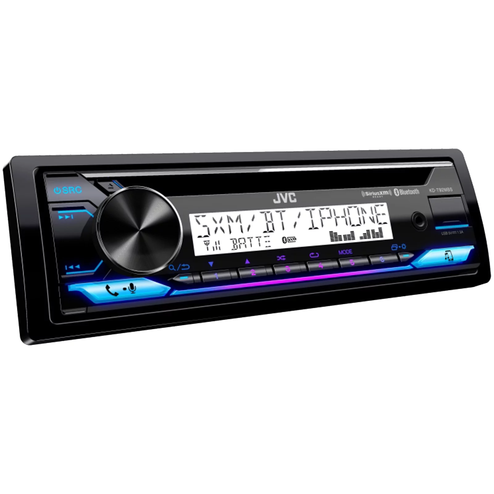 JVC KD-T92MBS Single DIN Marine Bluetooth USB AUX CD Receiver Bundle with 2x 6.5