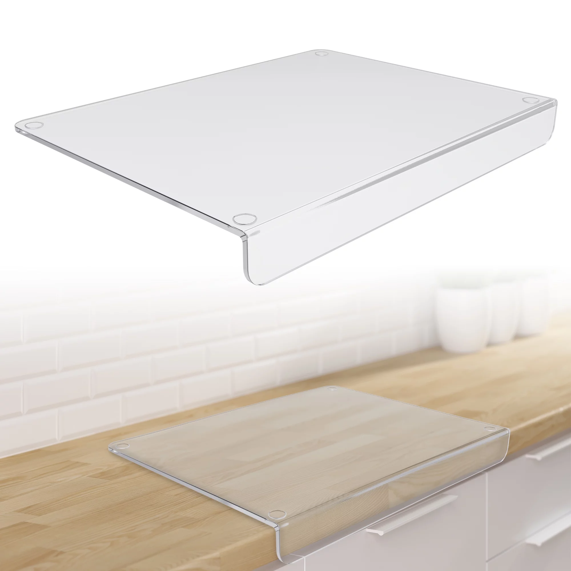 DisplayBug Clear Cutting Board for Countertop – 24 x 18-inch Acrylic Cutting Boards for Kitchen Counter – Food-Grade Acrylic Chopping Board with Lip – Non-Slip Acrylic Board