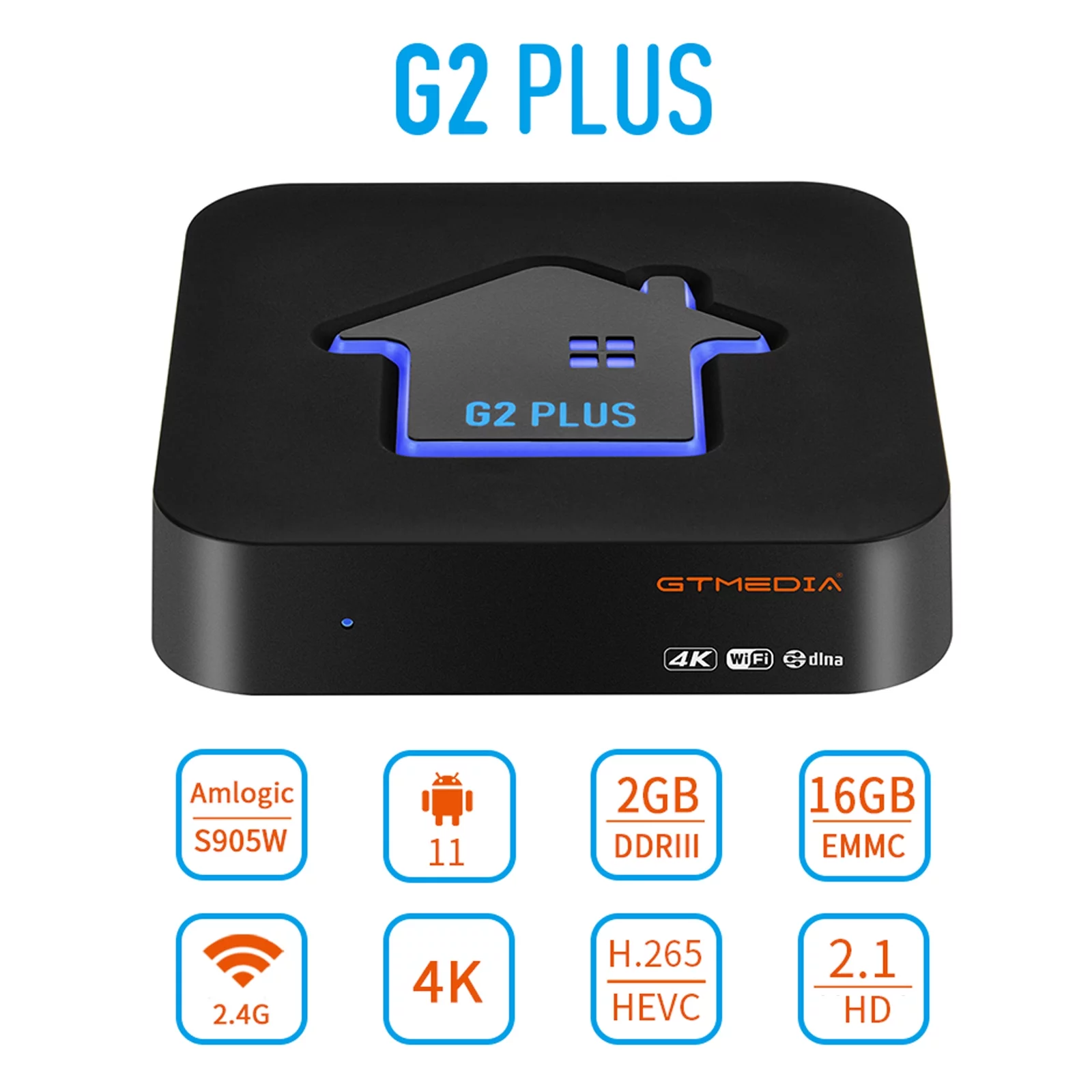 GTMEDIA G2 Plus Android 11.0 Smart Amlogic S905W2 UHD 4K 2GB / 16GB 2.4G WiFi DLNA H.265 VP9 HDR10+ Video Player with Remote Control