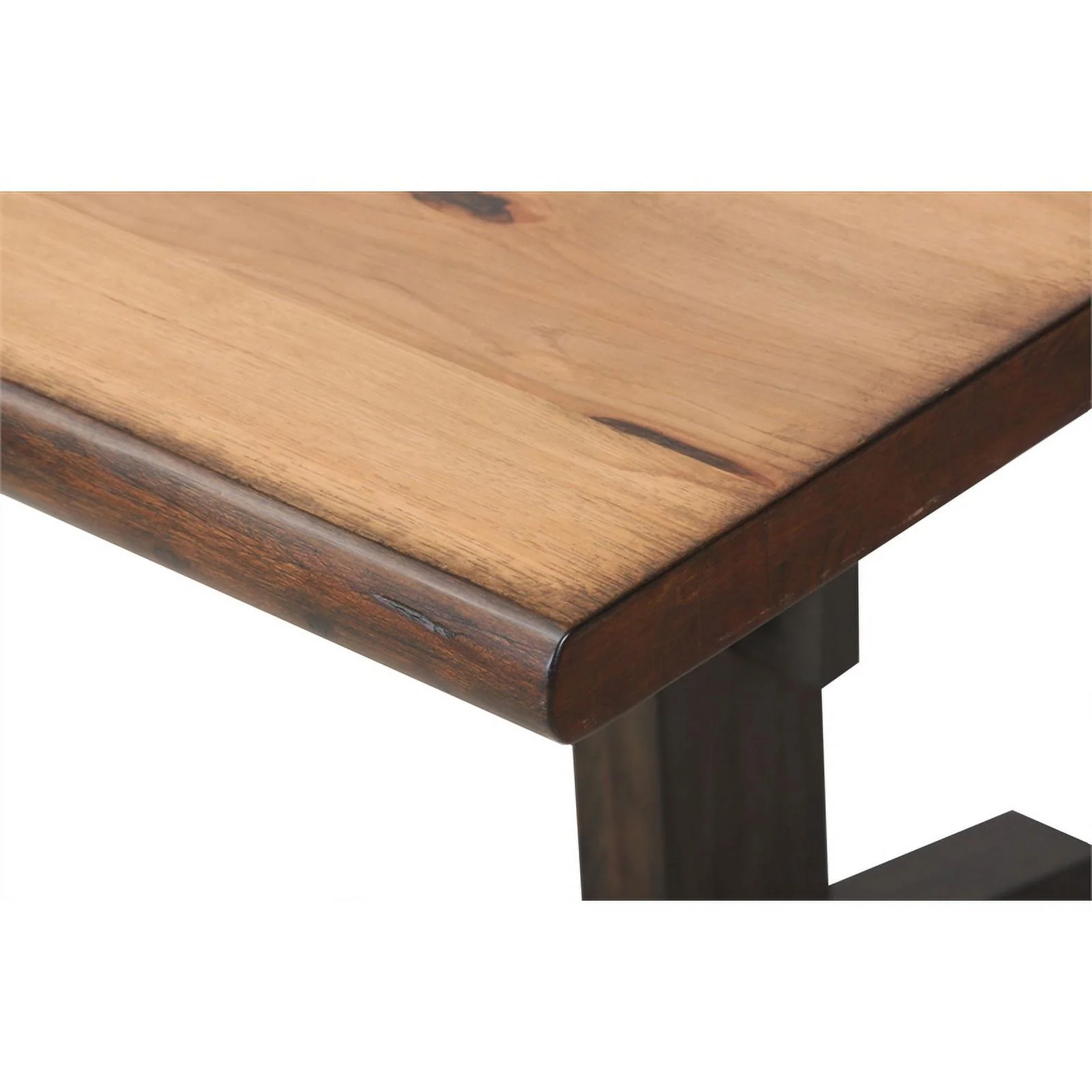Pemberly Row Wood Live Edge Trestle Dining Table in Natural Honey and Espresso