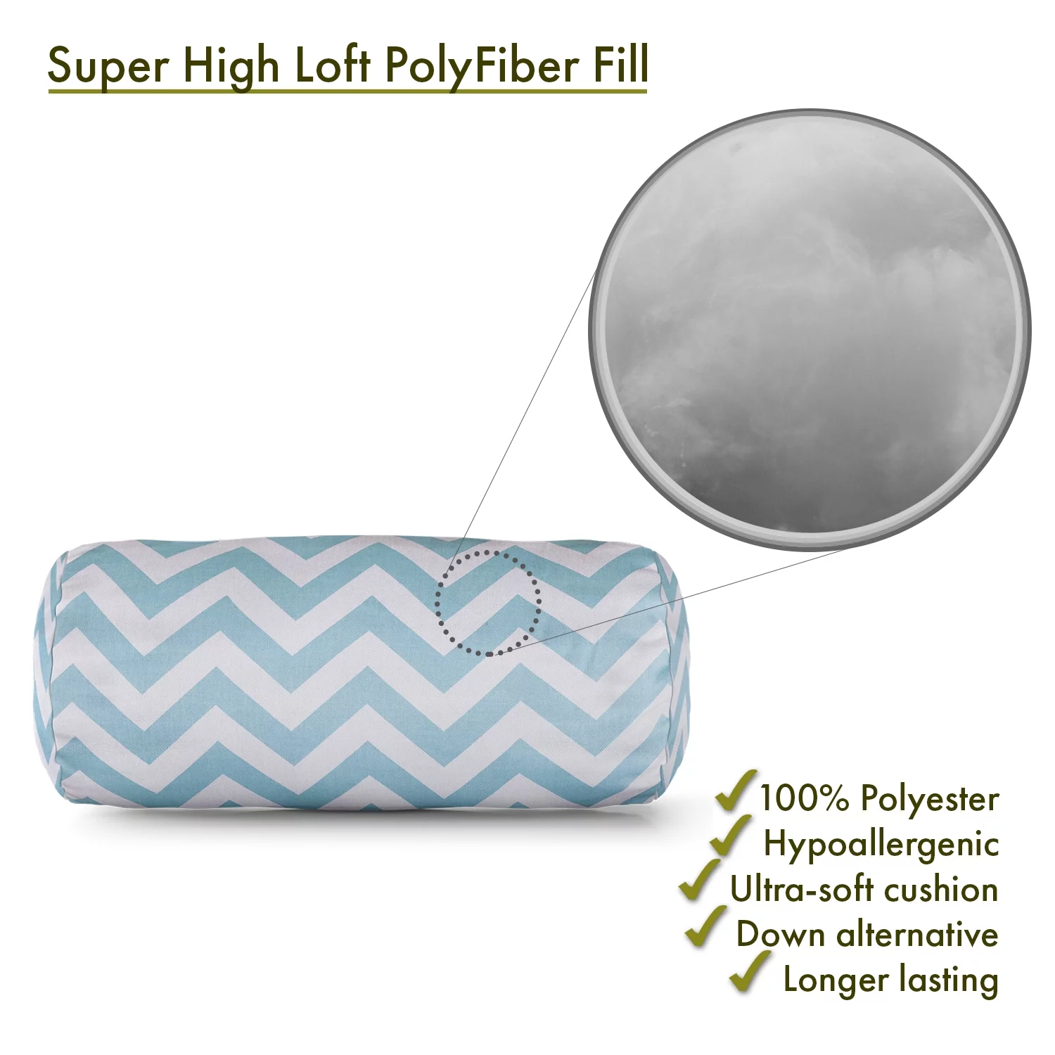 Majestic Home Goods Decorative Light Blue Chevron Round Bolster Pillow