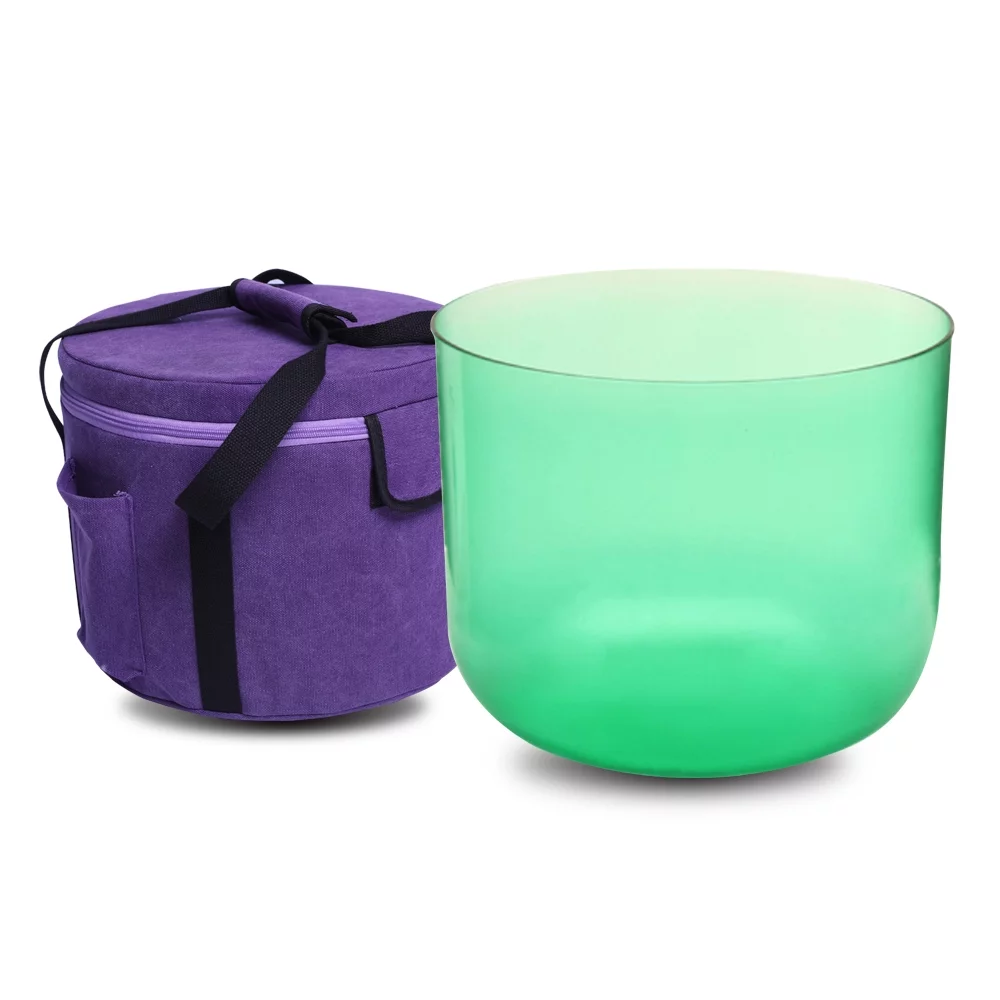 ENERGYSOUND Green Color F Heart Chakra Clear Quartz Crystal Singing Bowl 7 inch+Canvas