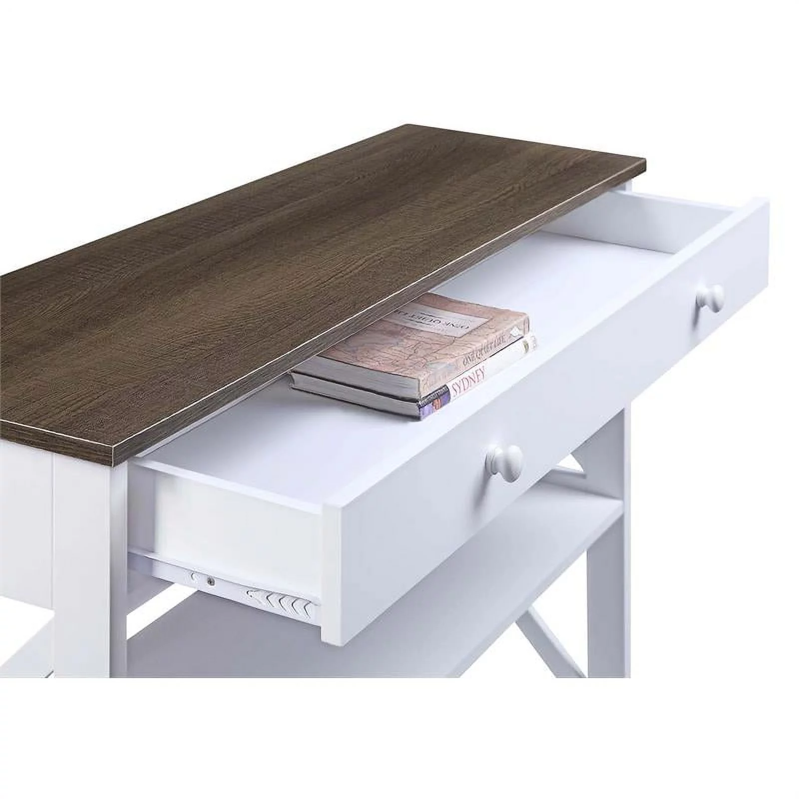 Pemberly Row Transitional Driftwood One-Drawer Console Table in White Wood