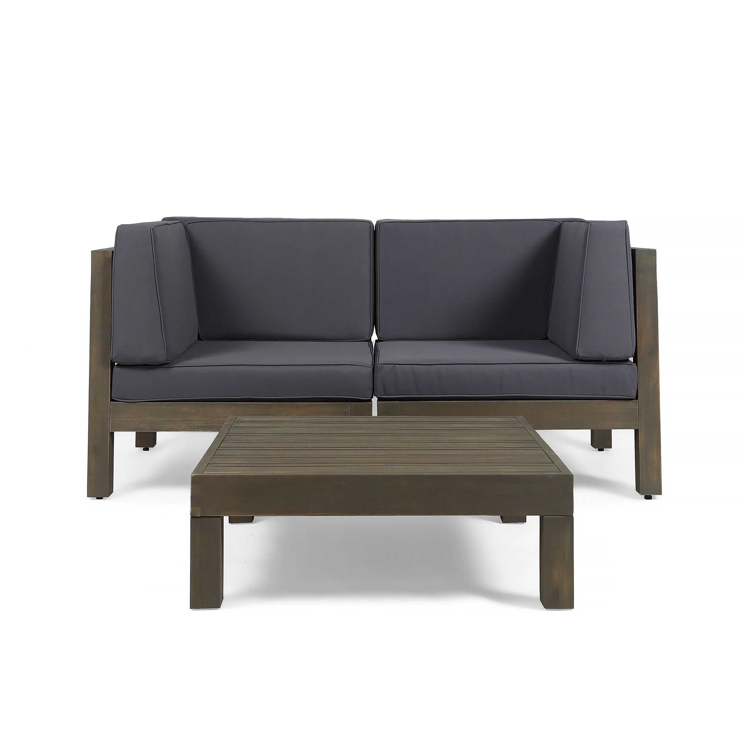 GDF Studio Keith Outdoor Acacia WoodSectional Loveseat Set with Coffee Table, Gray