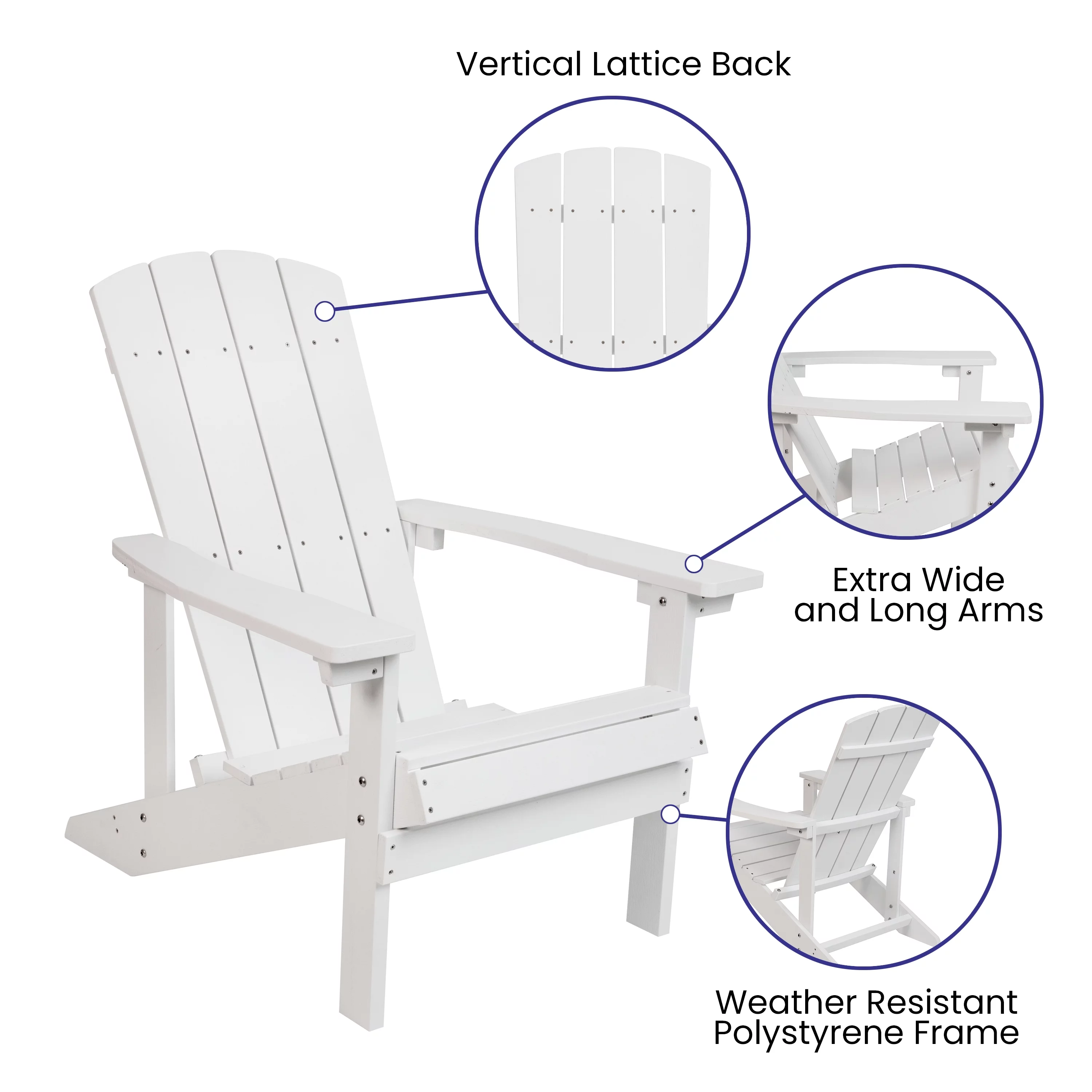 Merrick Lane Set of 4 All-Weather Poly Resin Wood Adirondack Chairs in White