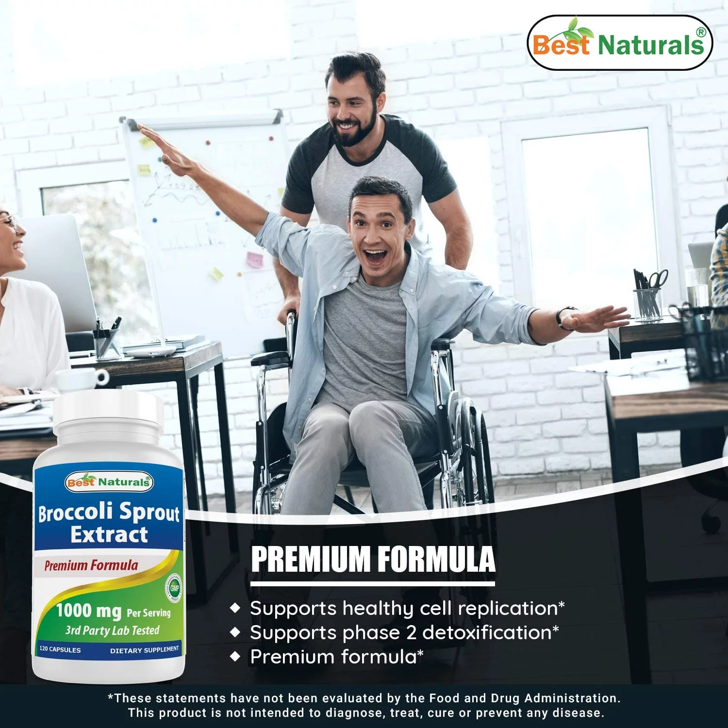 Best Naturals Broccoli Sprout Extract 1000mg per Serving - 120 Capsules (Pack of 2)