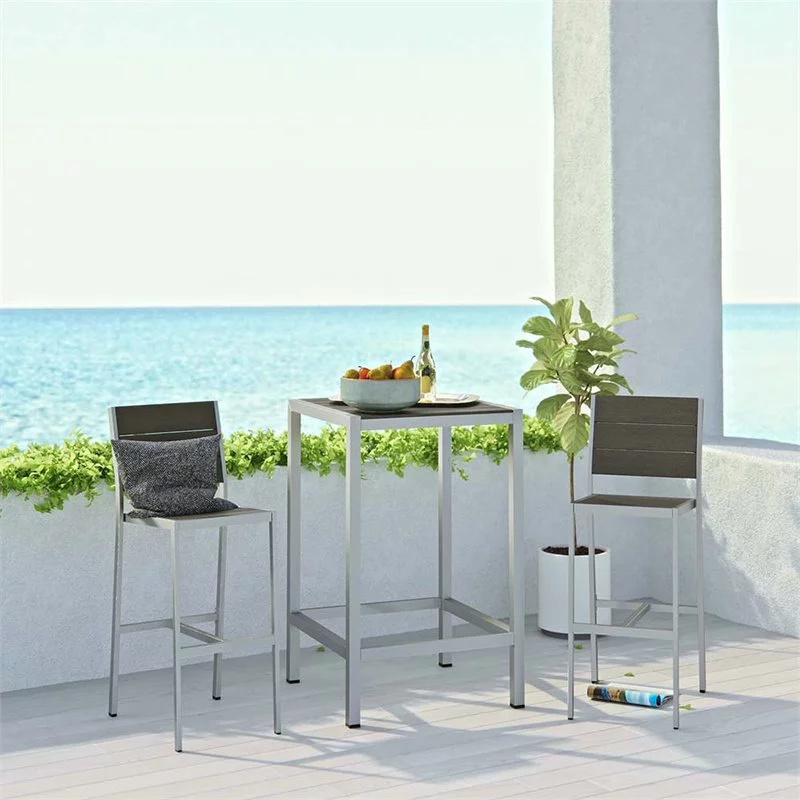 Afuera Living 3 Piece Patio Pub Set in Silver and Gray Finish