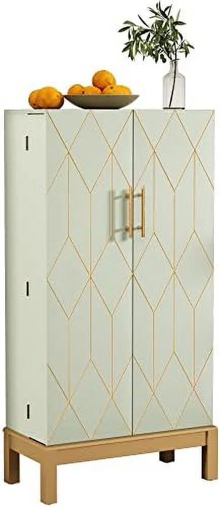 JDZHAPPYLIFE 45'' Kitchen Pantry Cabinet with Gold Trim  Pantry Cabinets with Doors and Adjustable Shelves  Food Pantry Cabinet for Kitchen  Dining Room and Living Room Fresh Gree