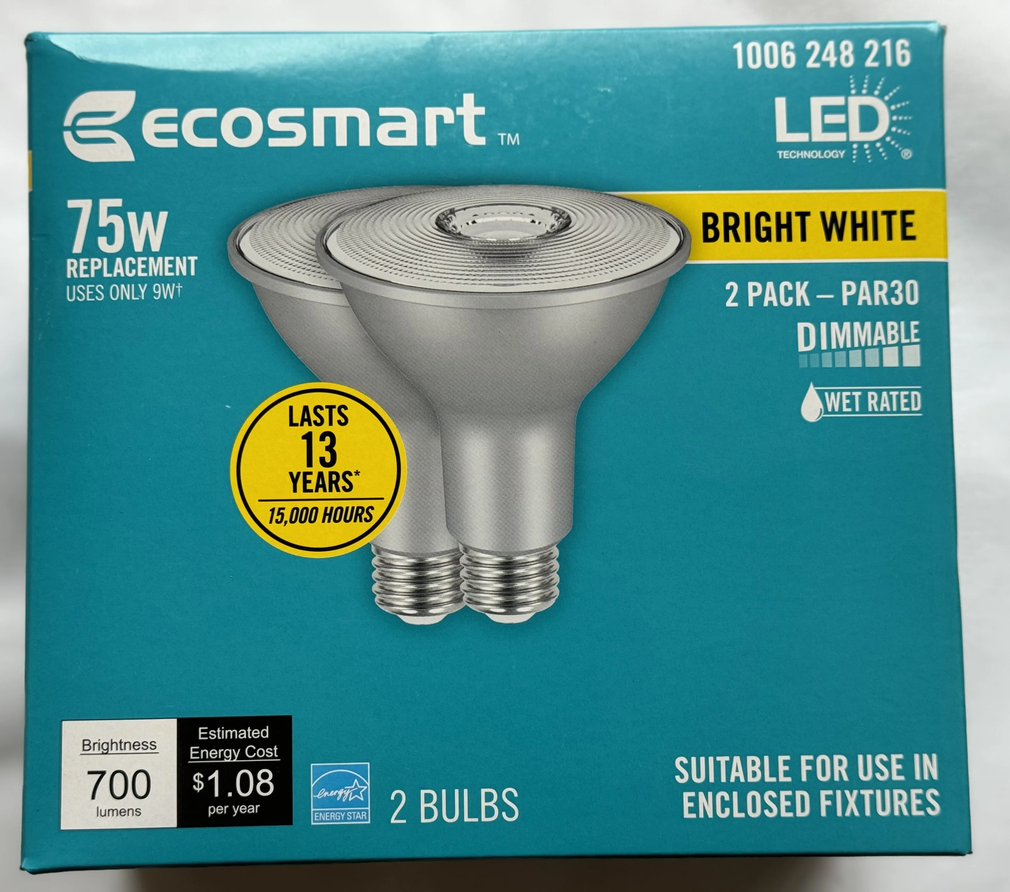 EcoSmart 75-Watt Equivalent PAR30 Dimmable Flood LED Light Bulb Bright White (2-Pack)