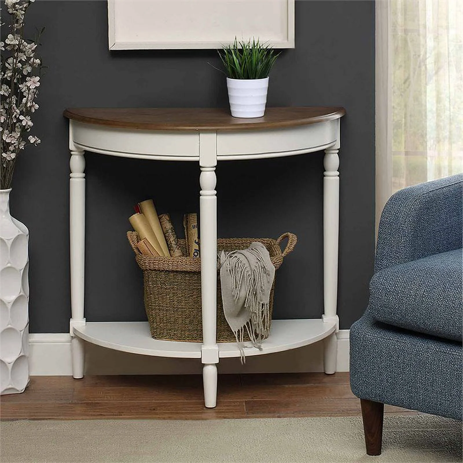 Pemberly Row Traditional Console Table in Driftwood and White Wood Finish