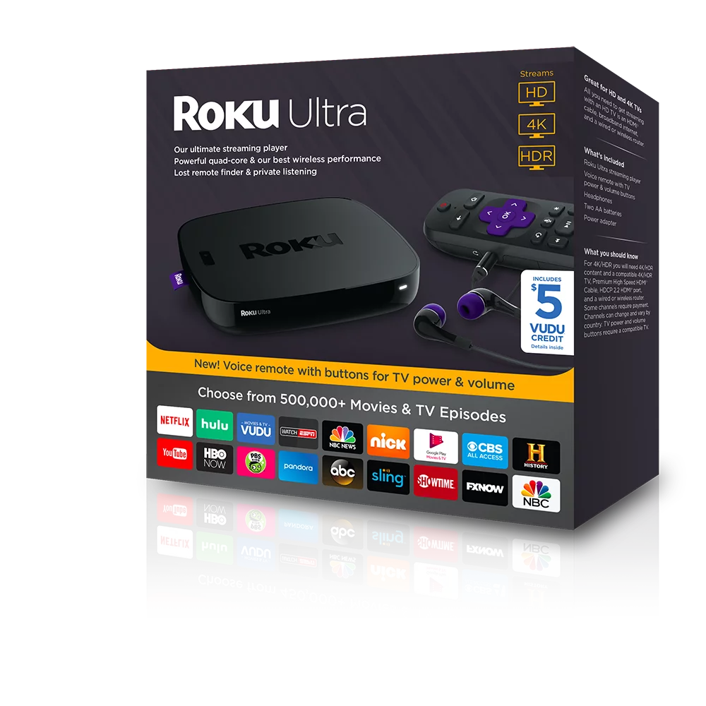 Roku Ultra 4K HDR Streaming Player with voice remote (2017)